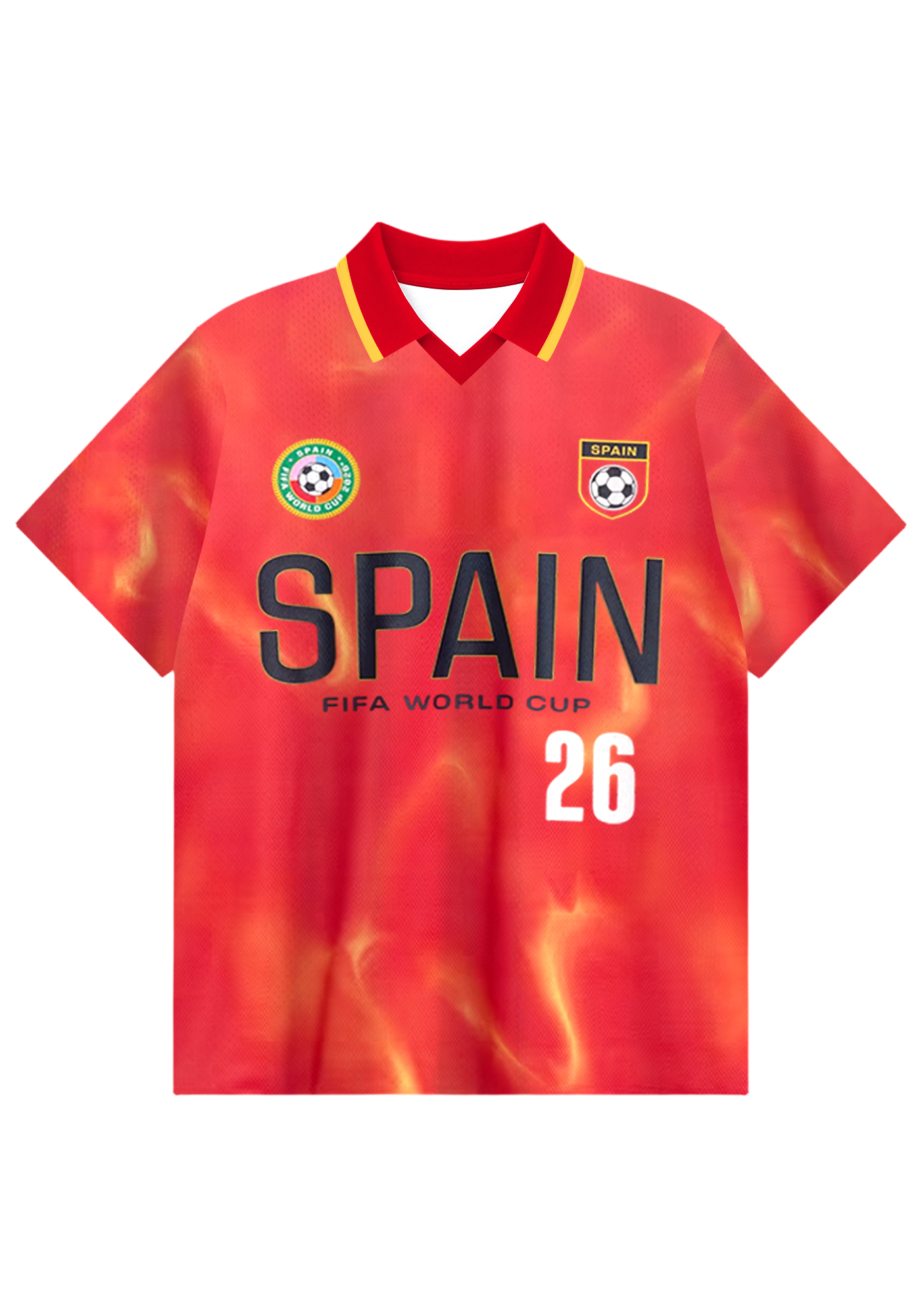 Flame Tie-Dye Spain 26 Collared Soccer Jersey