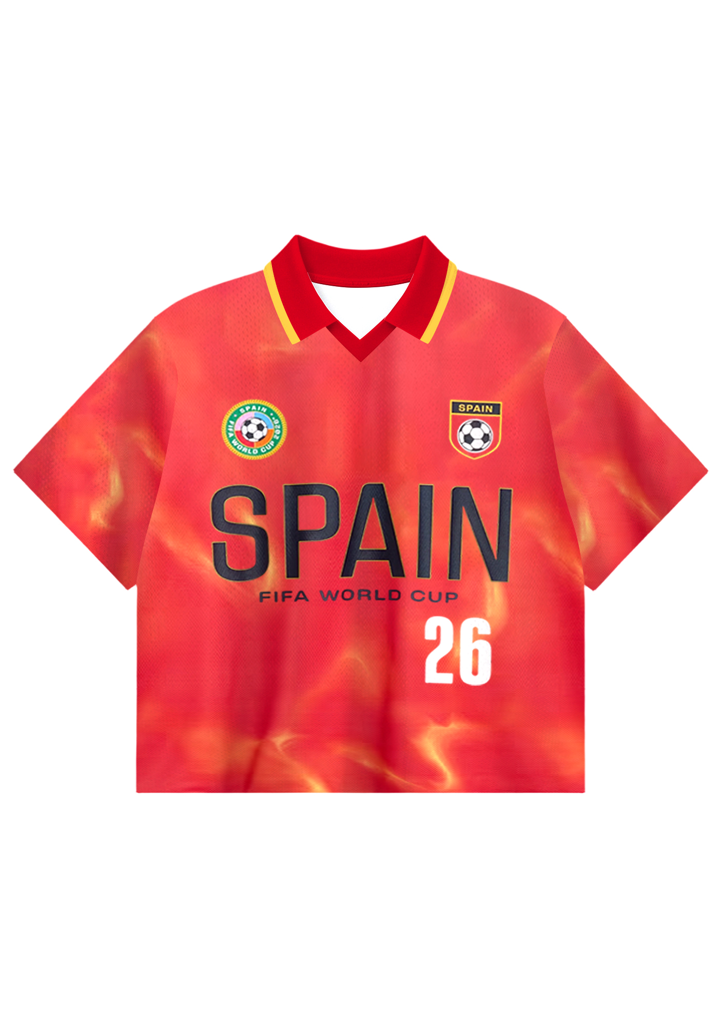 Flame Tie-Dye Spain 26 Crop Collared Soccer Jersey