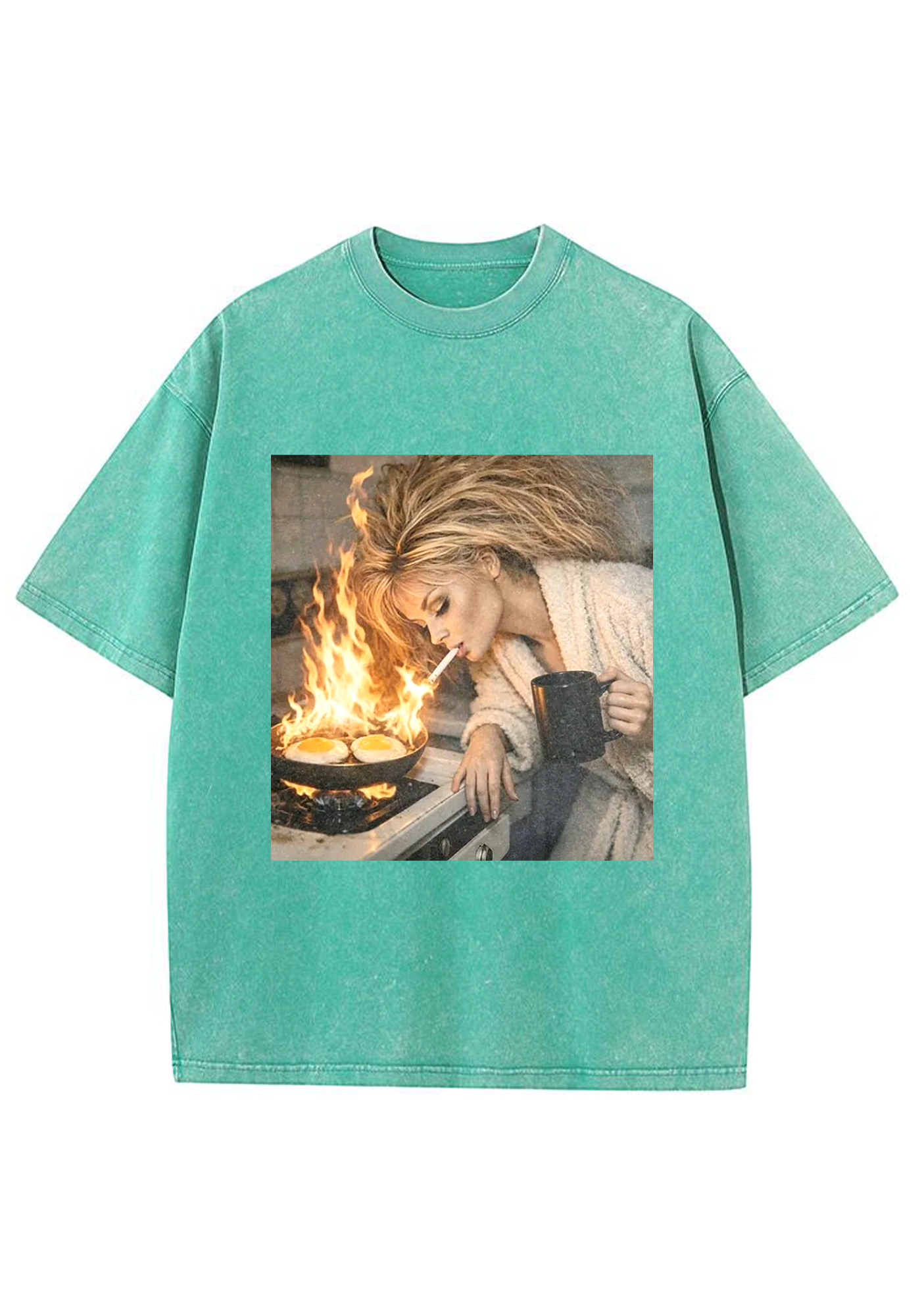 Vintage Chaotic Morning Fire Breakfast Grunge Y2K Washed Tee