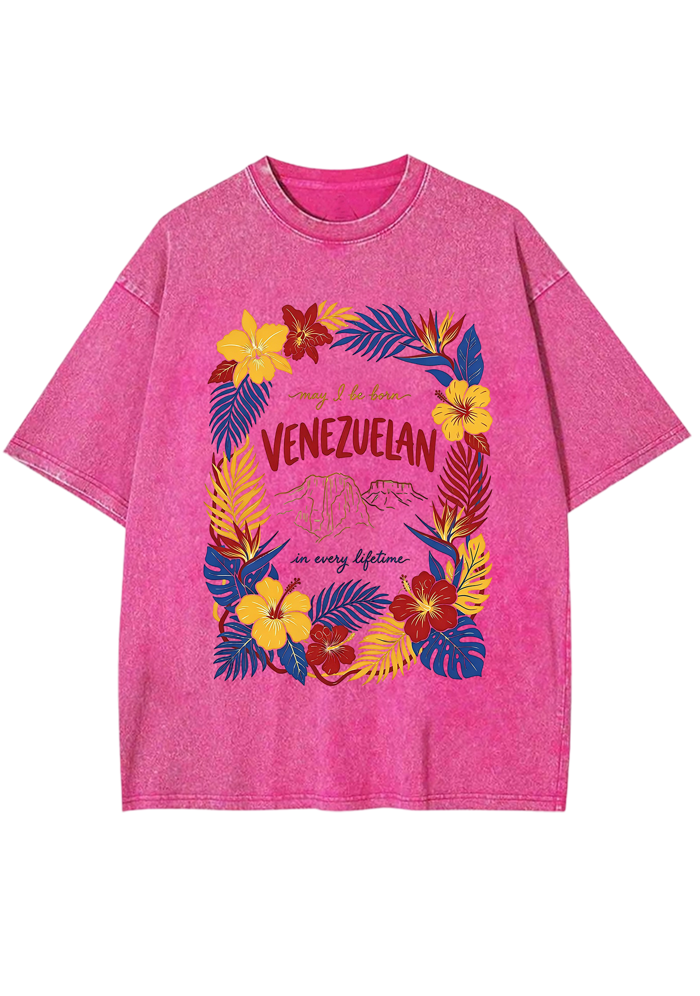 Venezuelan Tropical Hibiscus Wreath Mountain Washed Tee
