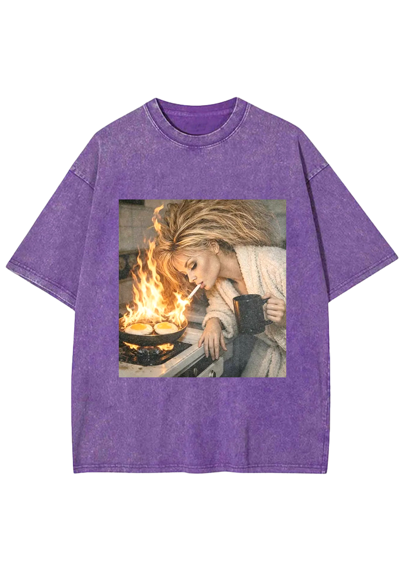 Vintage Chaotic Morning Fire Breakfast Grunge Y2K Washed Tee