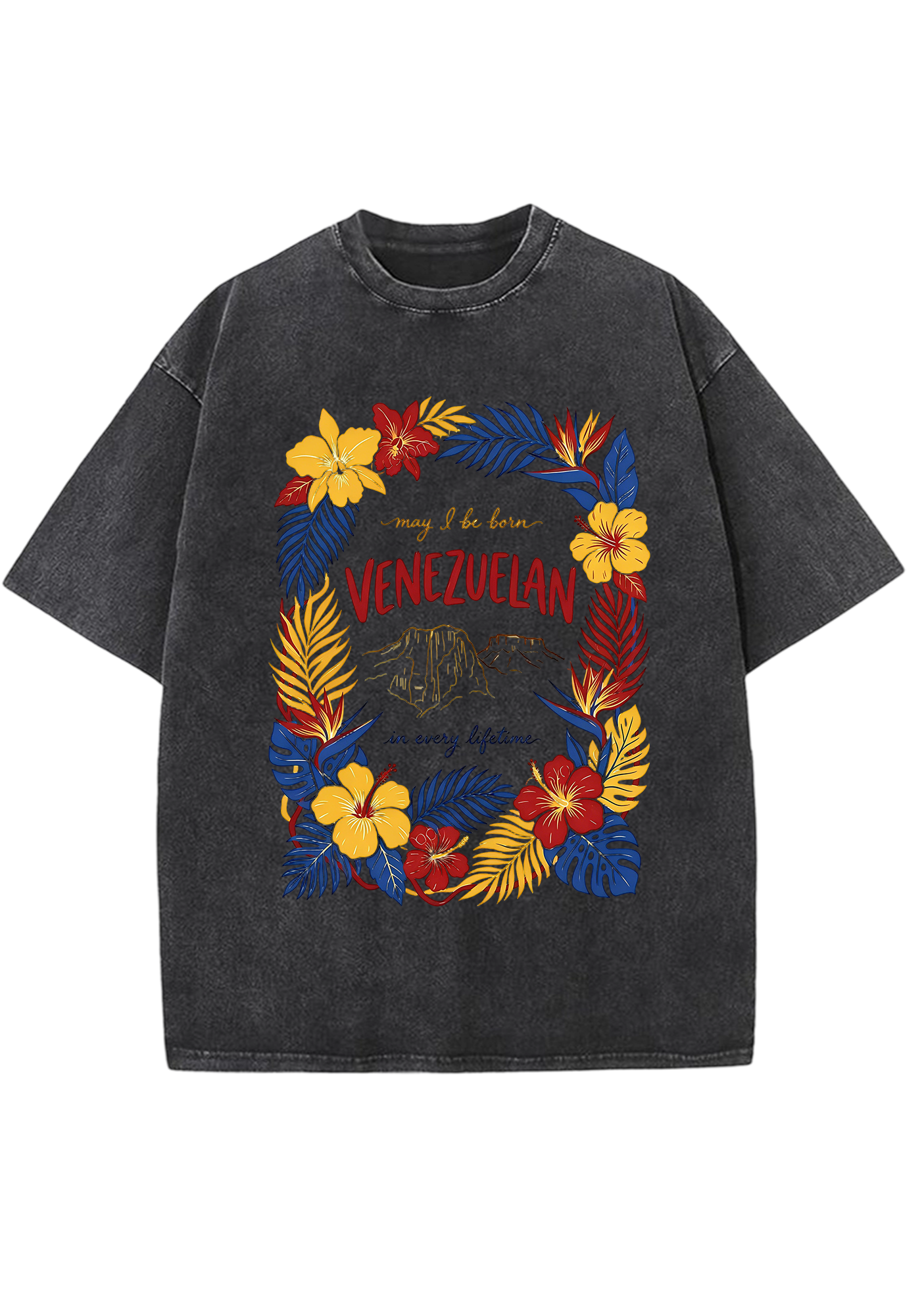 Venezuelan Tropical Hibiscus Wreath Mountain Washed Tee
