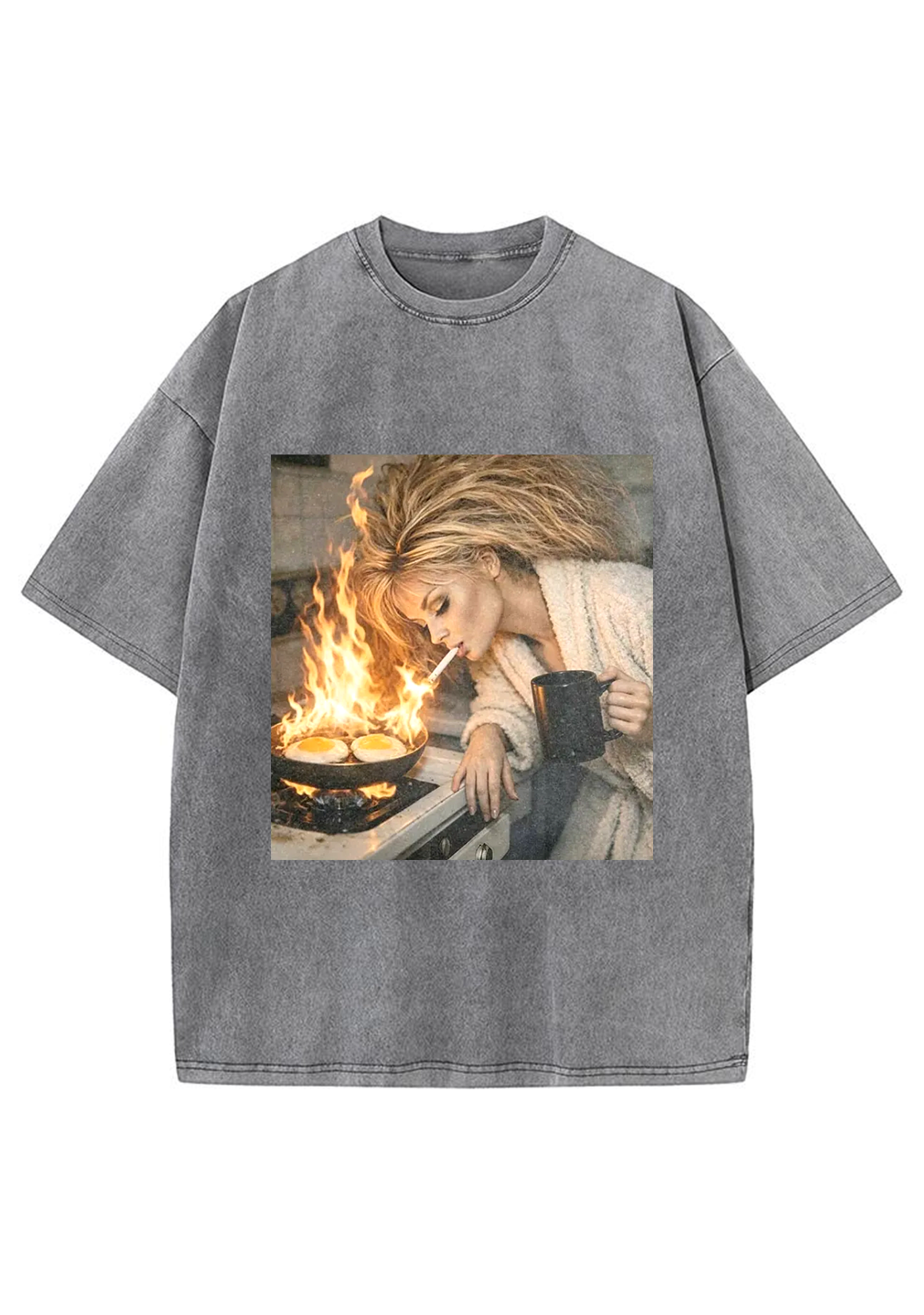 Vintage Chaotic Morning Fire Breakfast Grunge Y2K Washed Tee