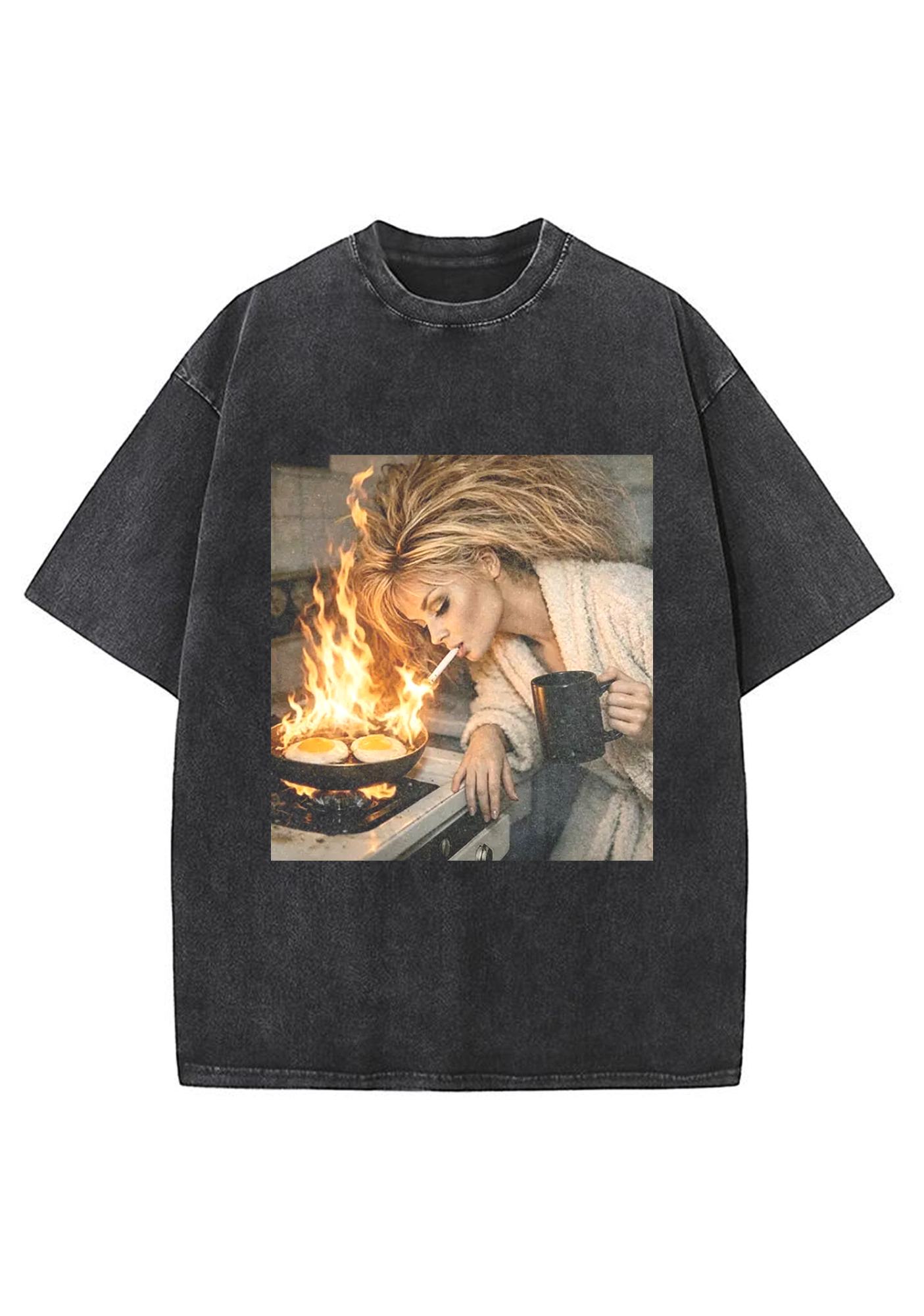 Vintage Chaotic Morning Fire Breakfast Grunge Y2K Washed Tee