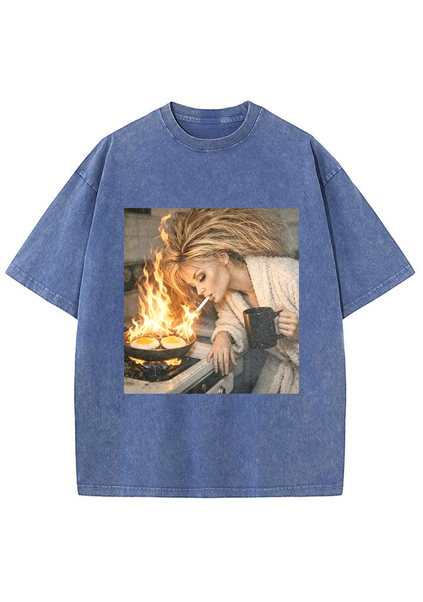 Vintage Chaotic Morning Fire Breakfast Grunge Y2K Washed Tee