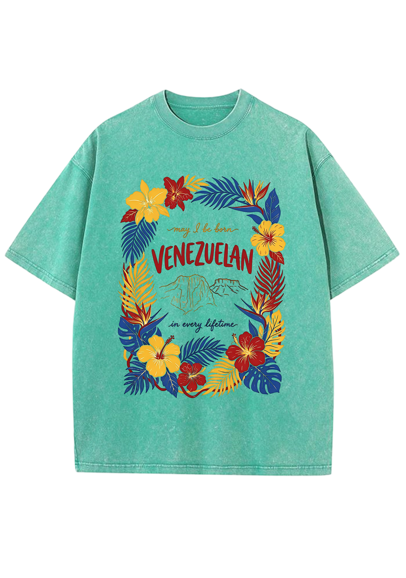 Venezuelan Tropical Hibiscus Wreath Mountain Washed Tee