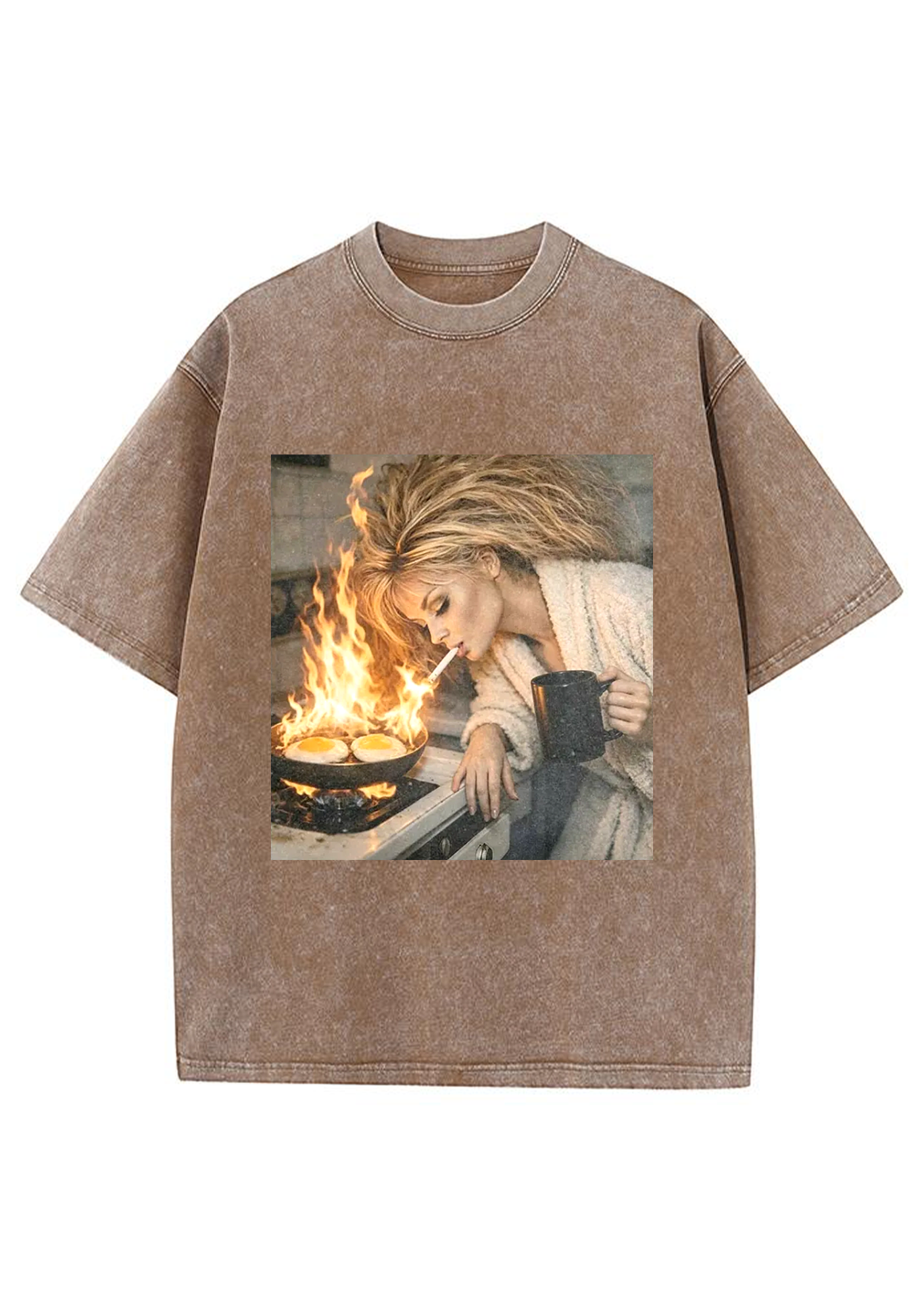 Vintage Chaotic Morning Fire Breakfast Grunge Y2K Washed Tee