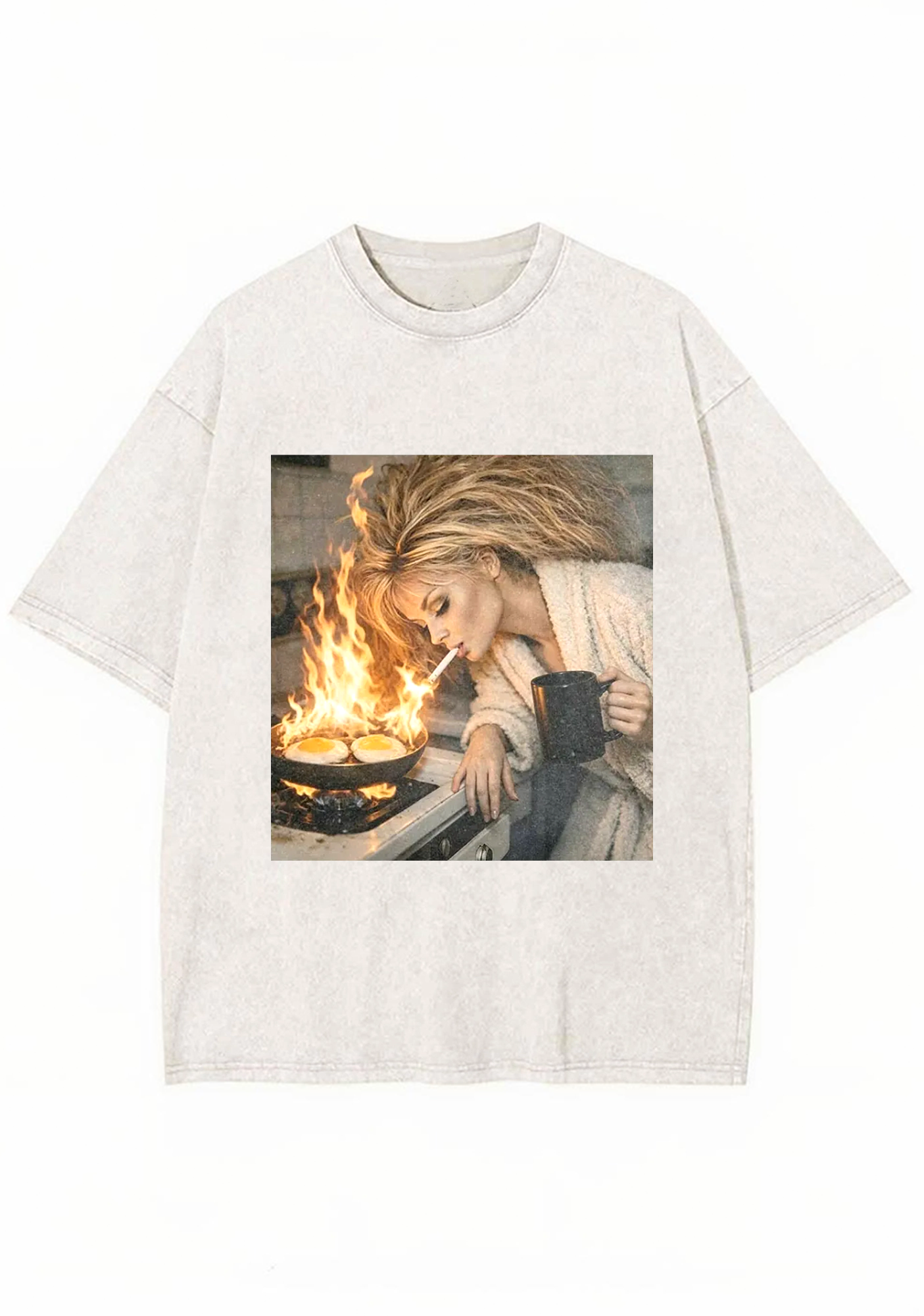 Vintage Chaotic Morning Fire Breakfast Grunge Y2K Washed Tee