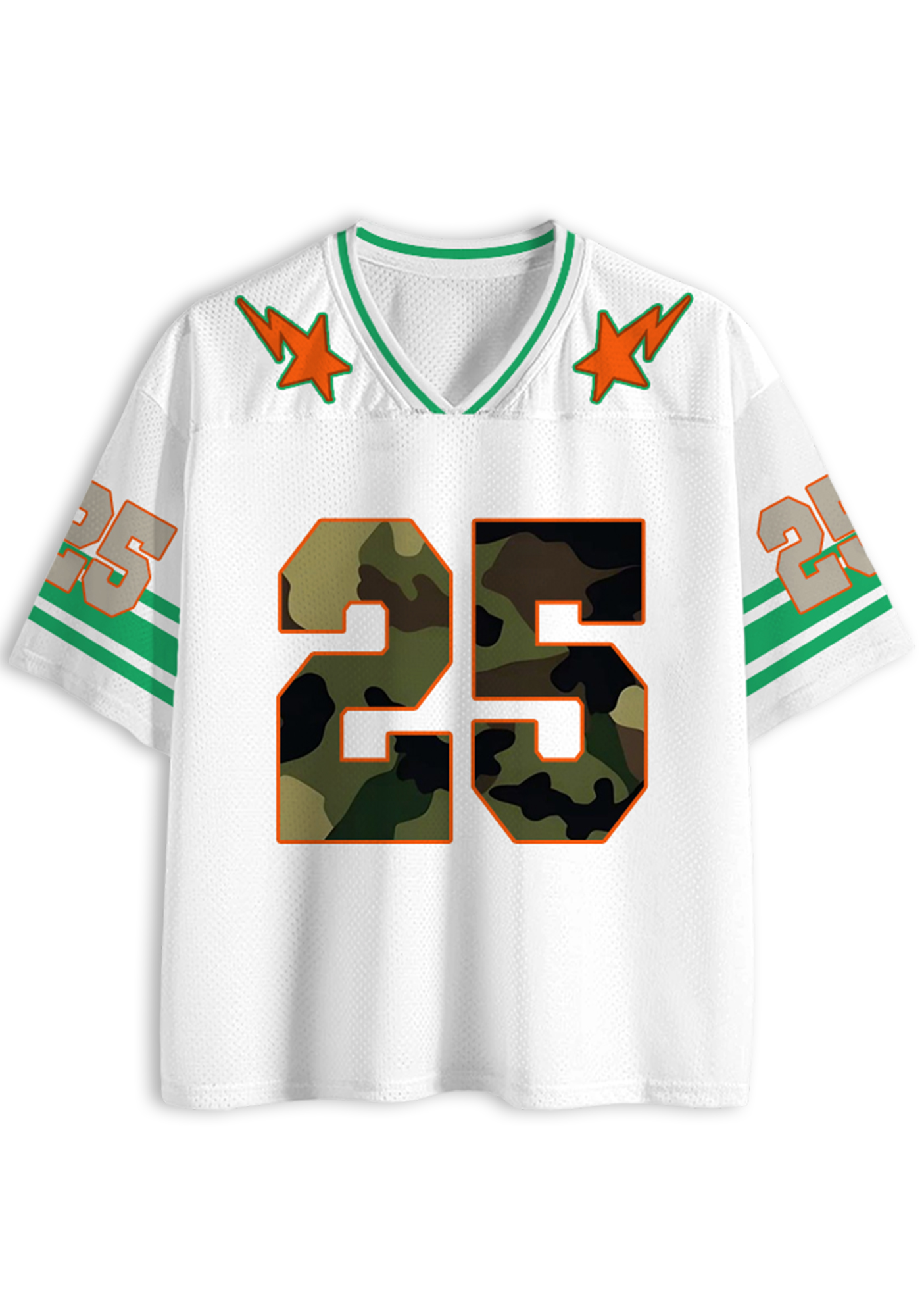Camo Number 25 Star Lightning White Y2K Jersey Shirts