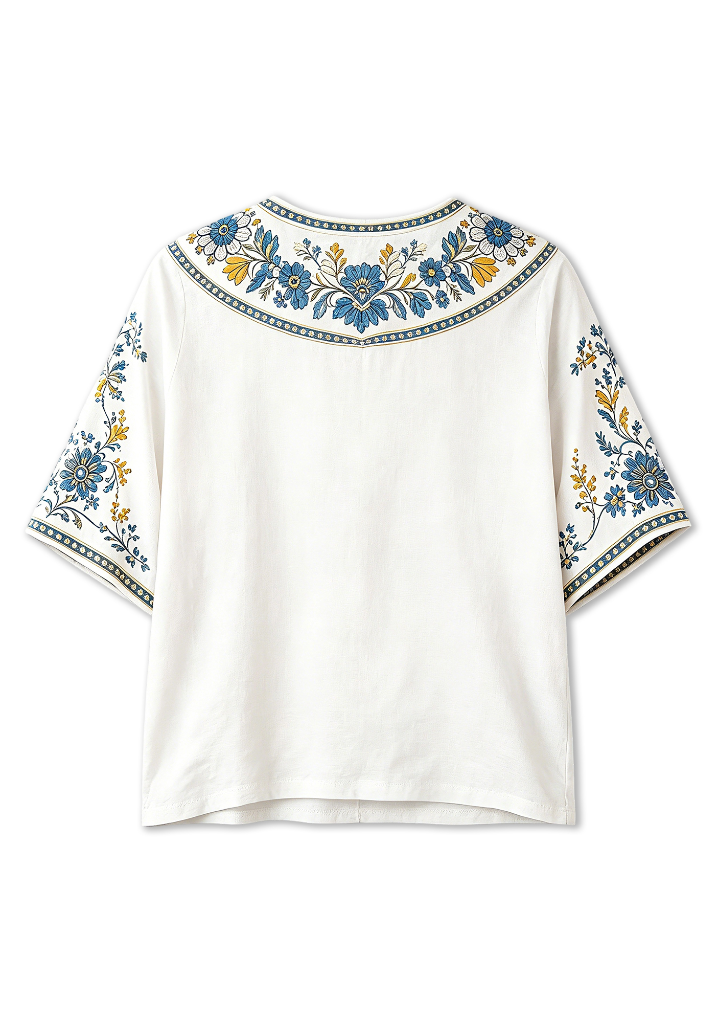 Boho Blue Gold Floral Los Angeles Chargers V-Neck Blouse