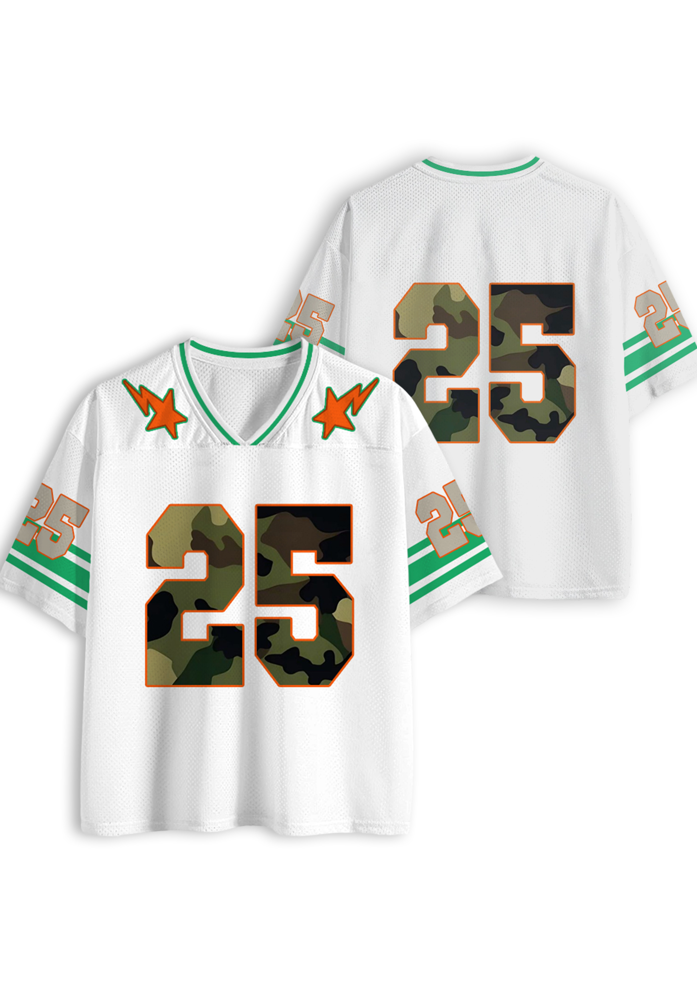 Camo Number 25 Star Lightning White Y2K Jersey Shirts