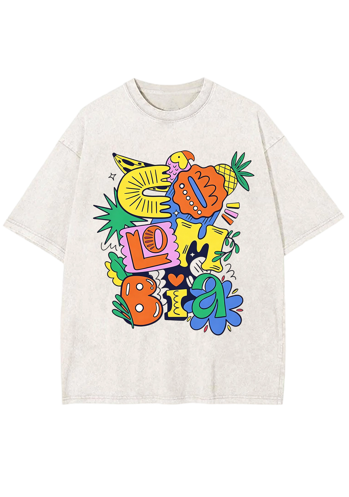 Cartoon Graffiti Colombia Bubble Letter Washed Tee