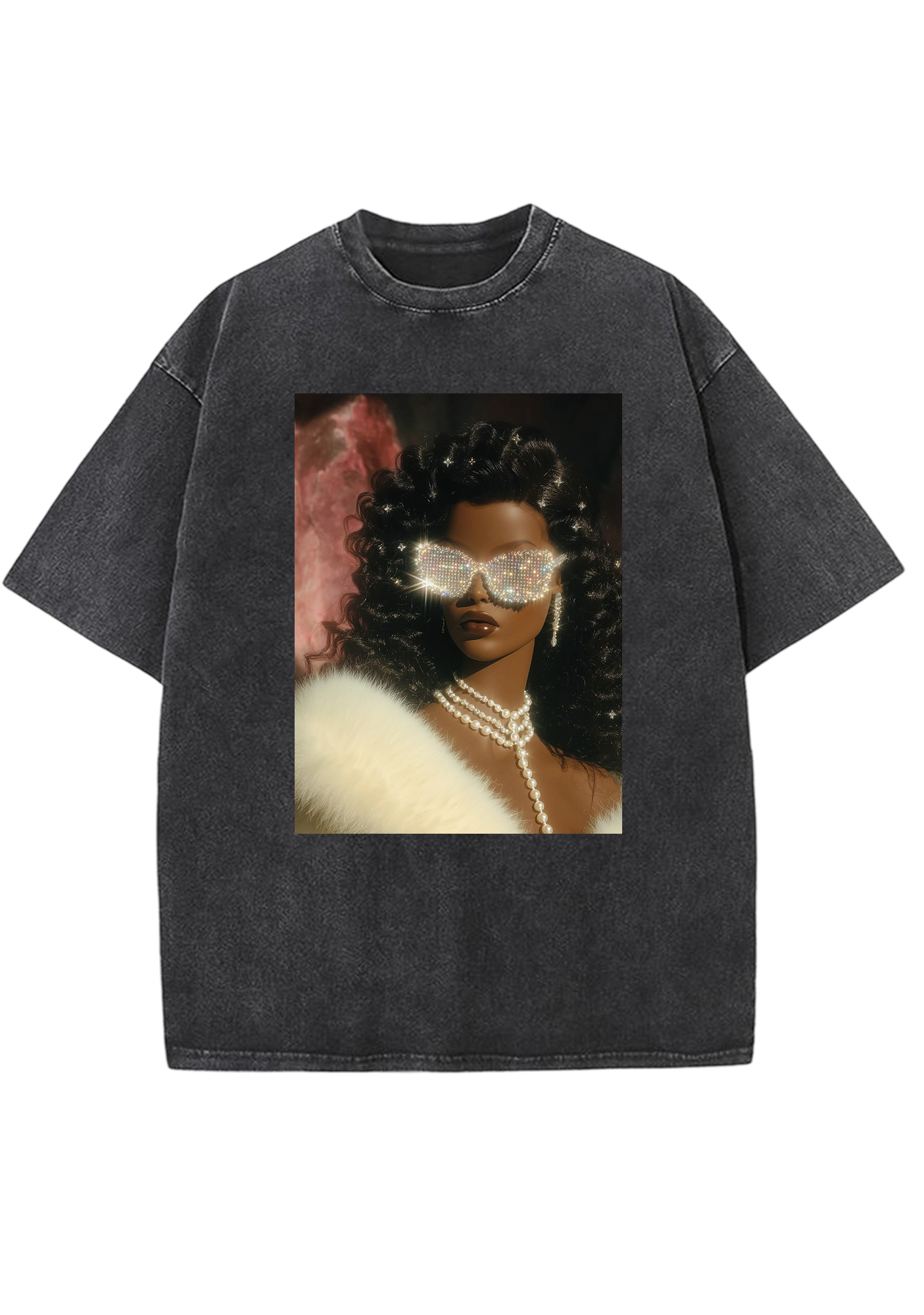 Diamond Sunglasses Luxe Black Barbie Y2K Washed Tee