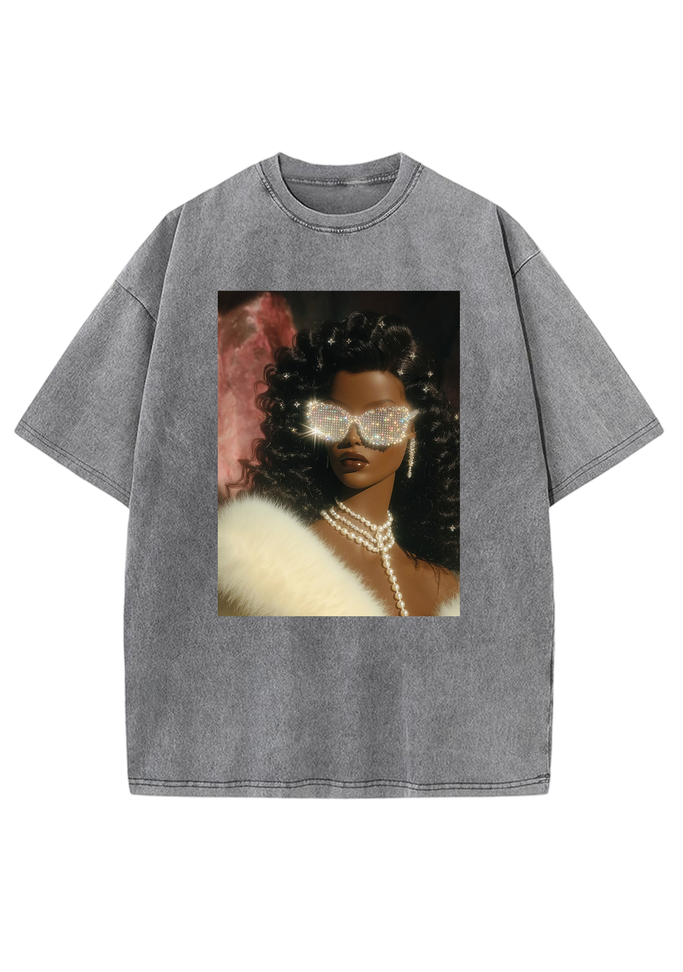 Diamond Sunglasses Luxe Black Barbie Y2K Washed Tee