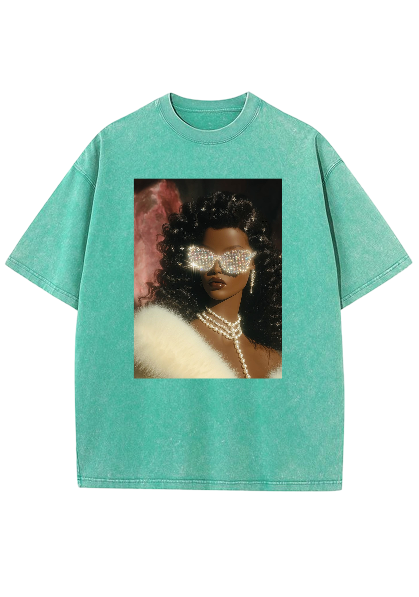 Diamond Sunglasses Luxe Black Barbie Y2K Washed Tee