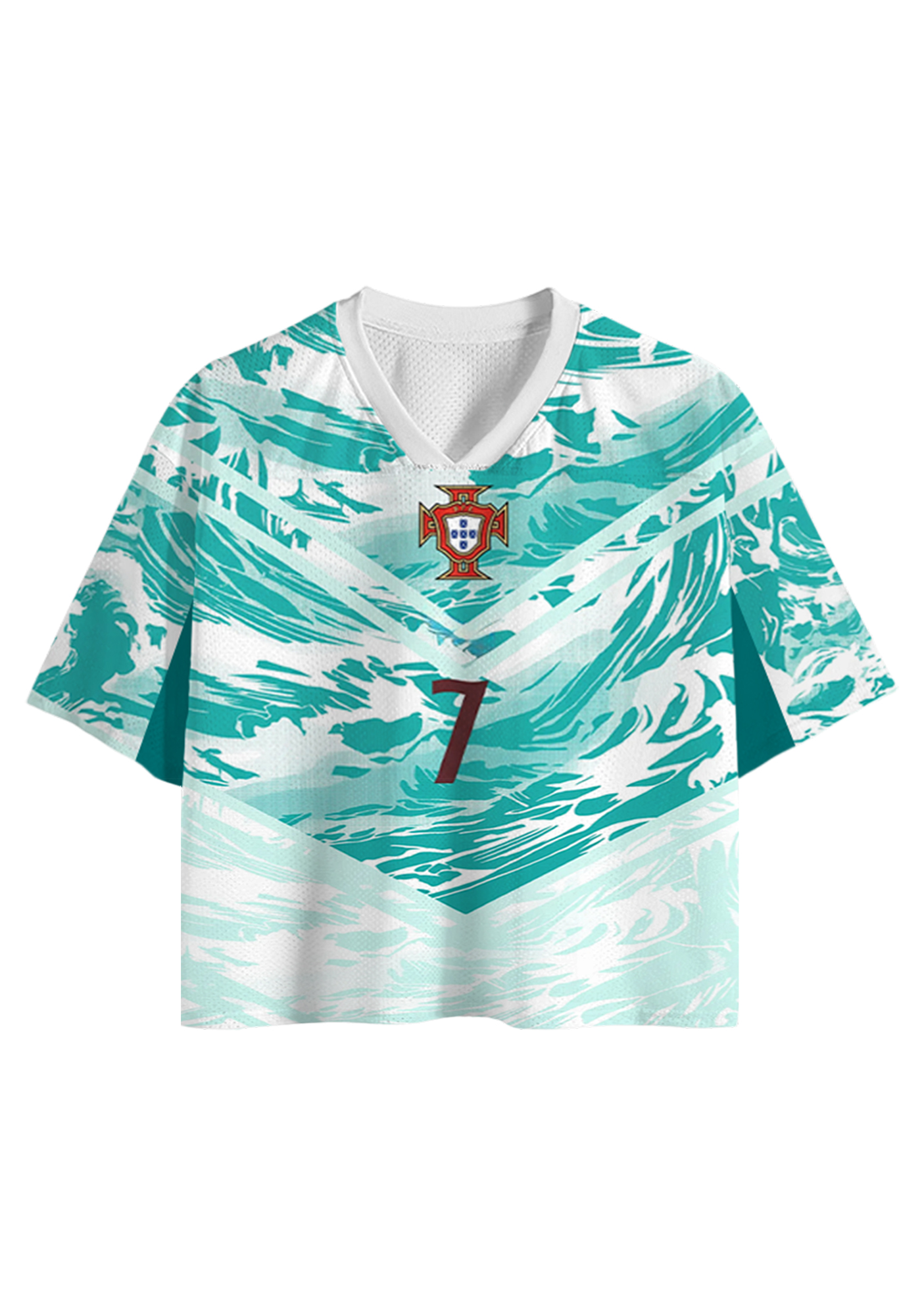 Portugal Ocean Wave Retro Football Cropped Jersey Shirt