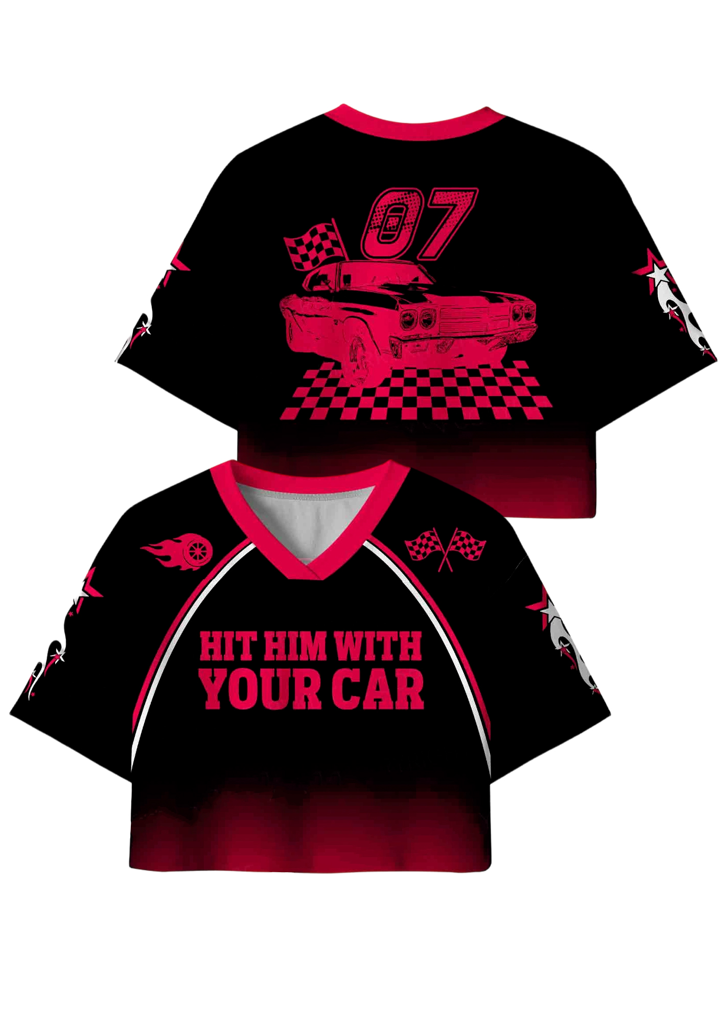 Hit Him With Your Car Y2K Crop Sport Jersey Shirts