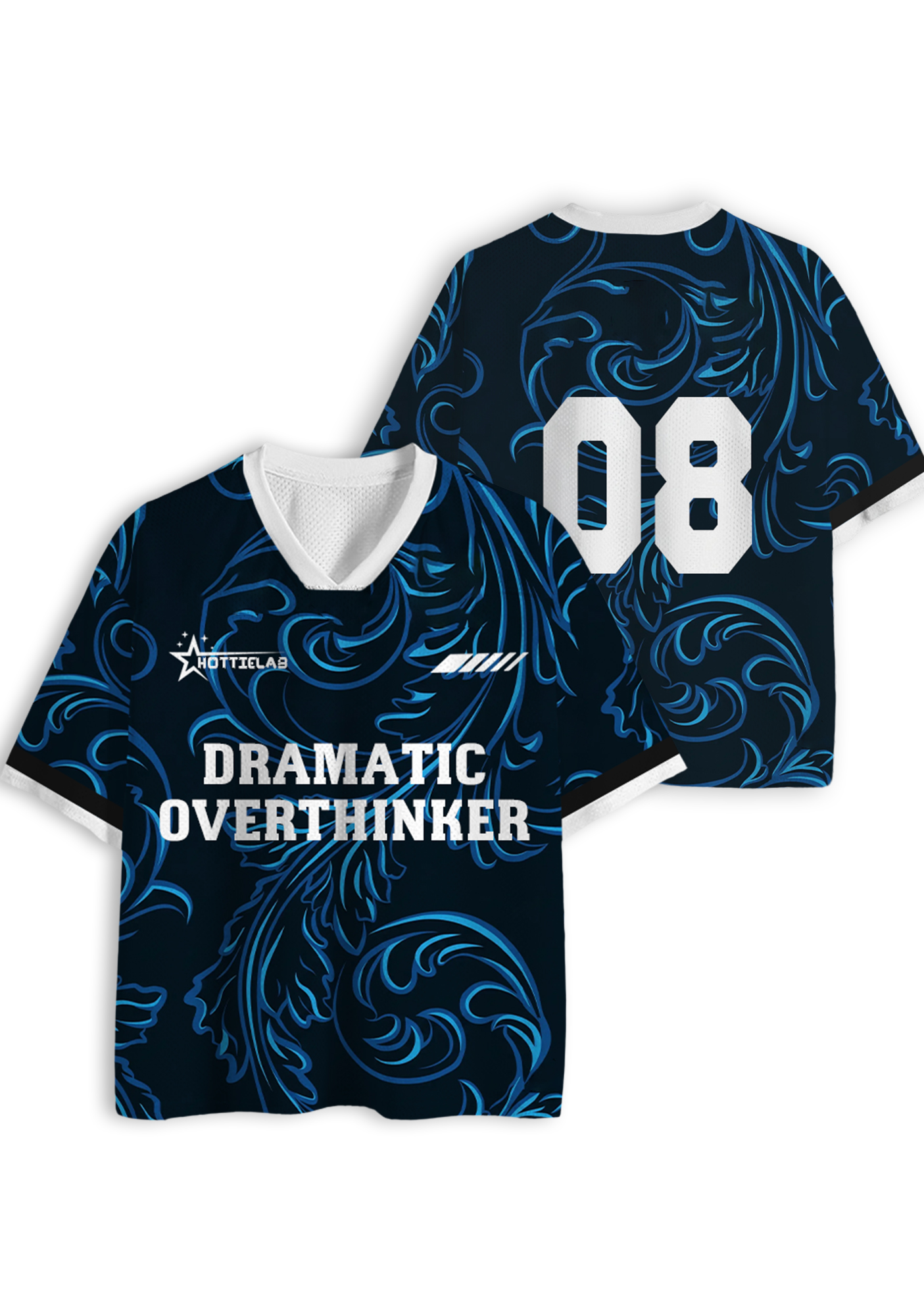 Dramatic Overthinker Blue Swirl Y2K Jersey Shirts