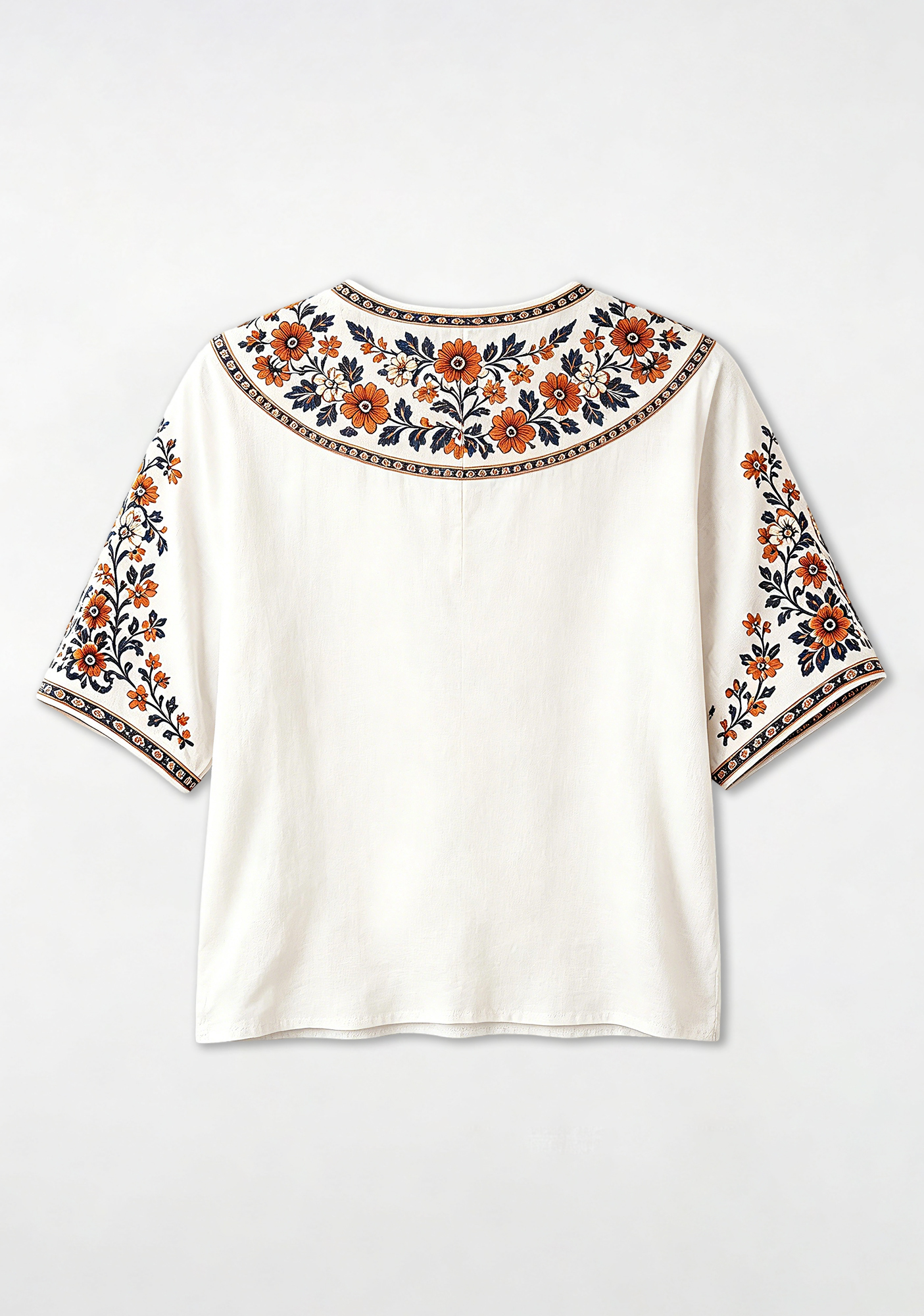 Boho Orange Navy Floral Denver Broncos V-Neck Blouse