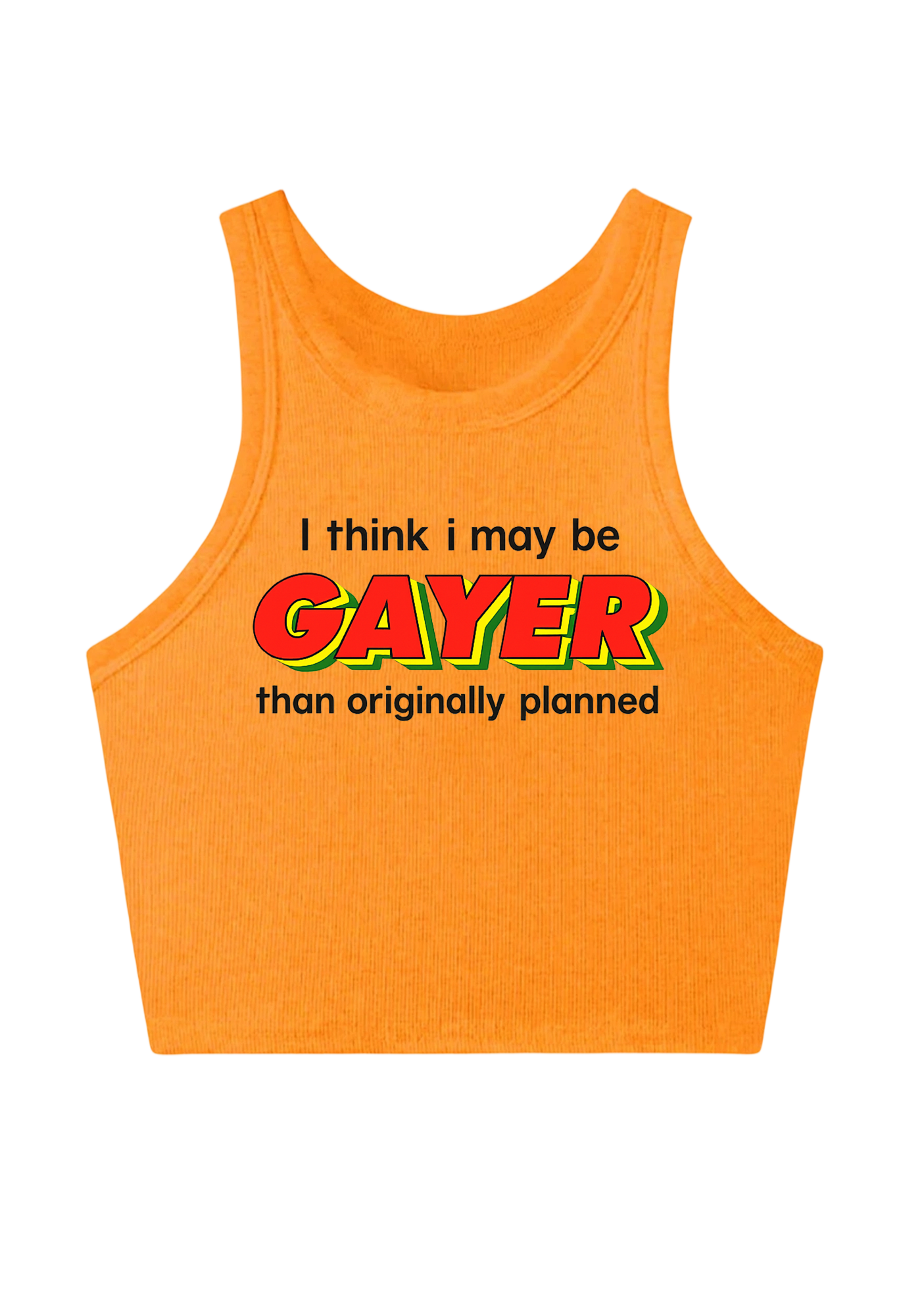 I Think I May Be Gayer Than Originally Planned Y2K Crop Tank Top