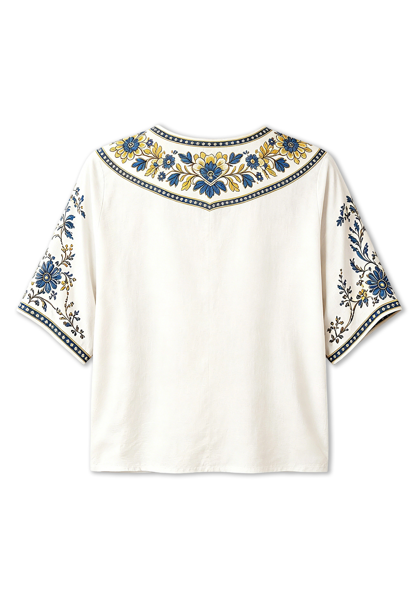 Boho Blue Gold Floral Los Angeles Rams V-Neck Blouse