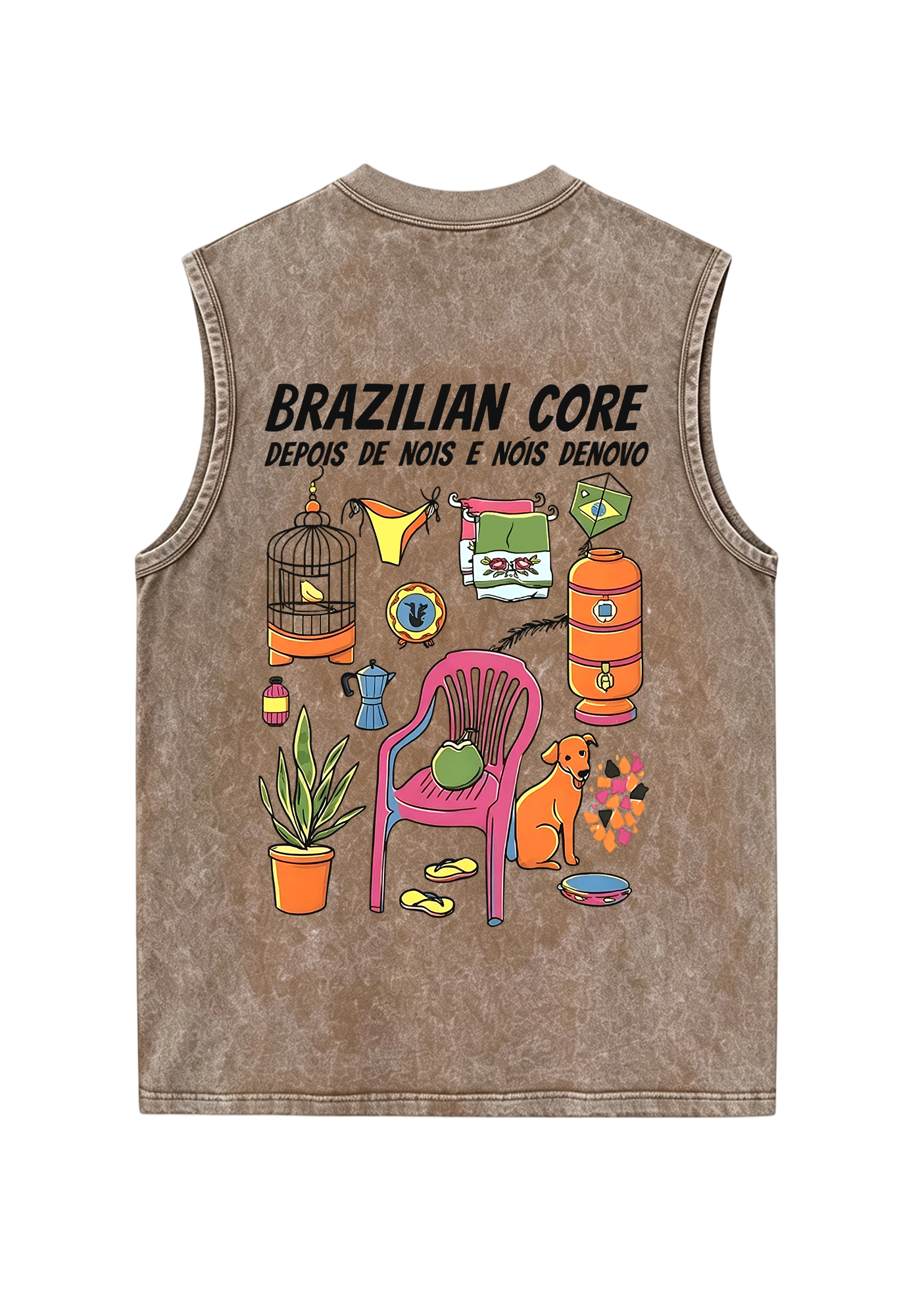Brazilian Core Daily Life Collage Print Washed Tank