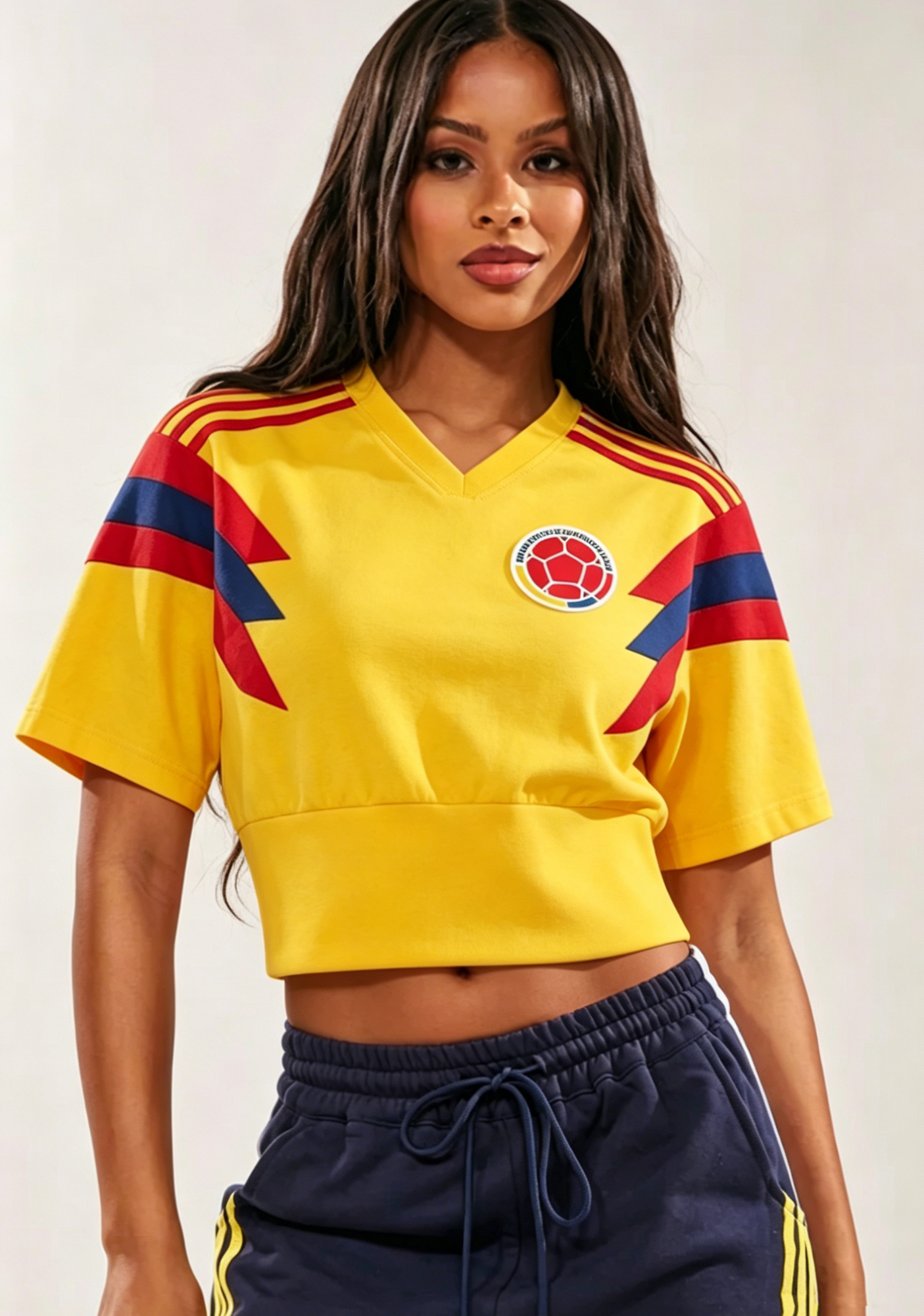 Yellow Colombia V-Neck Cropped Sporty Jersey