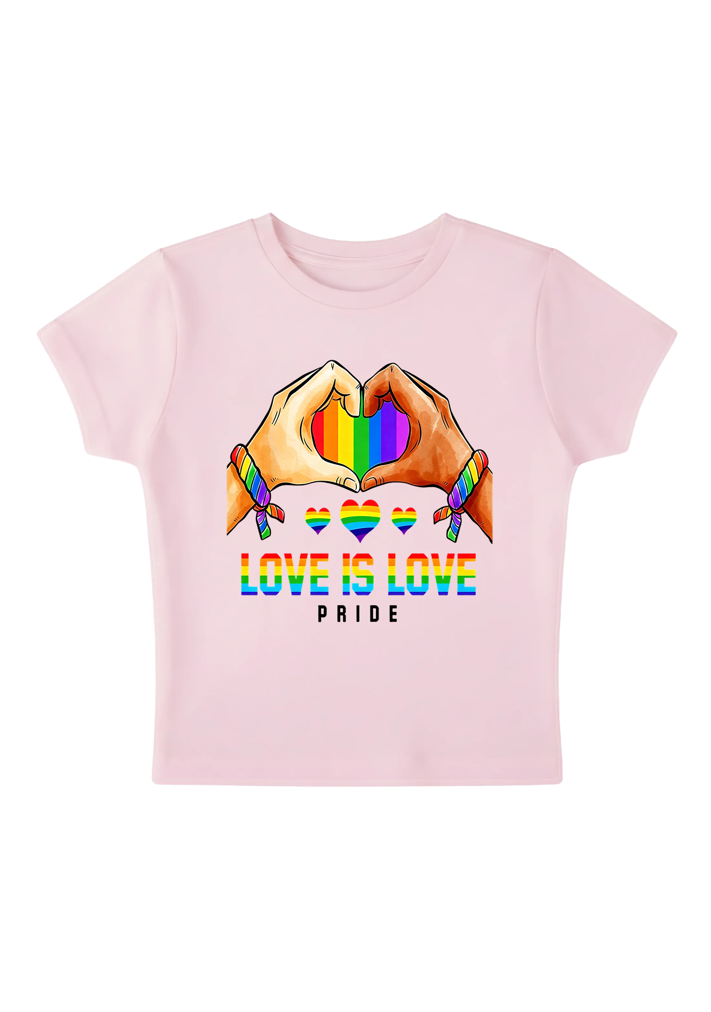 Love Is Love Pride Rainbow Hand Heart Y2K Baby Tee