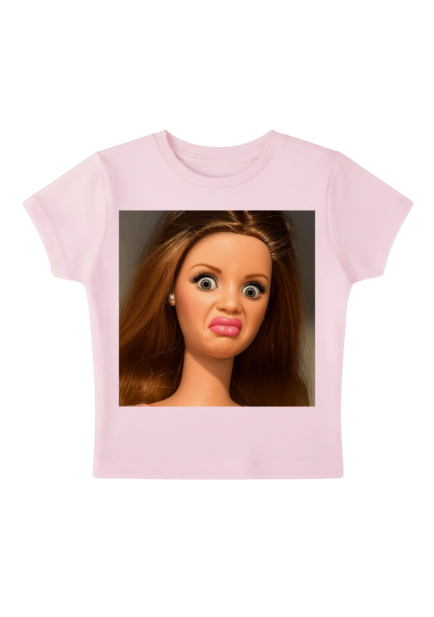 Funny Barbie Doll Pout Face Y2K Baby Tee