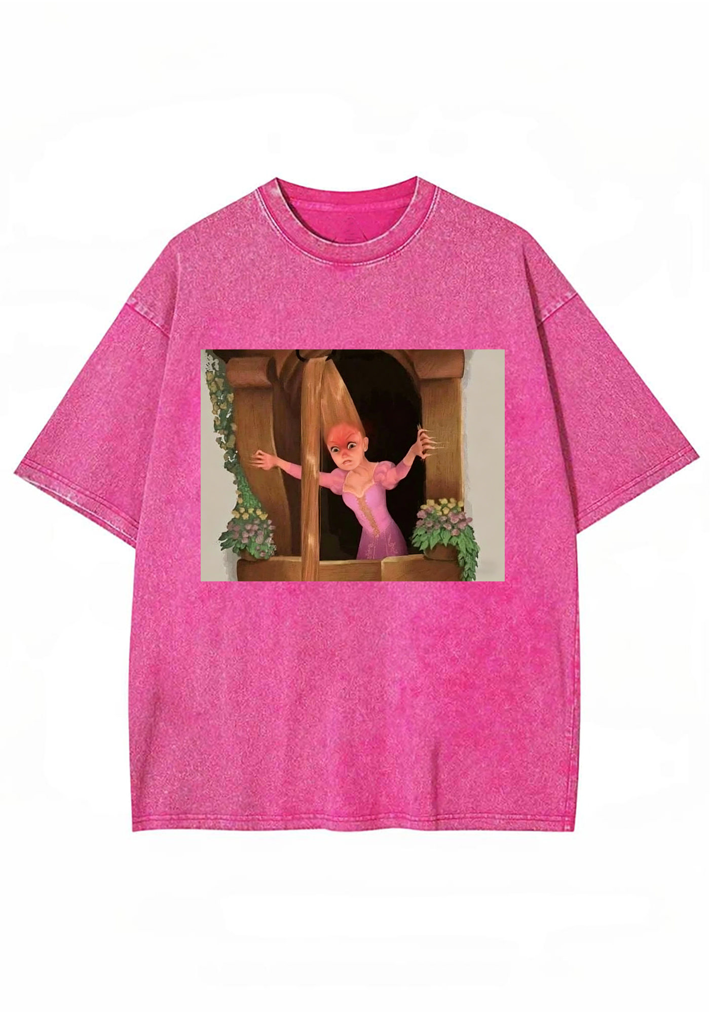 Funny Tangled Rapunzel Hair Tug Face Meme Washed Tee
