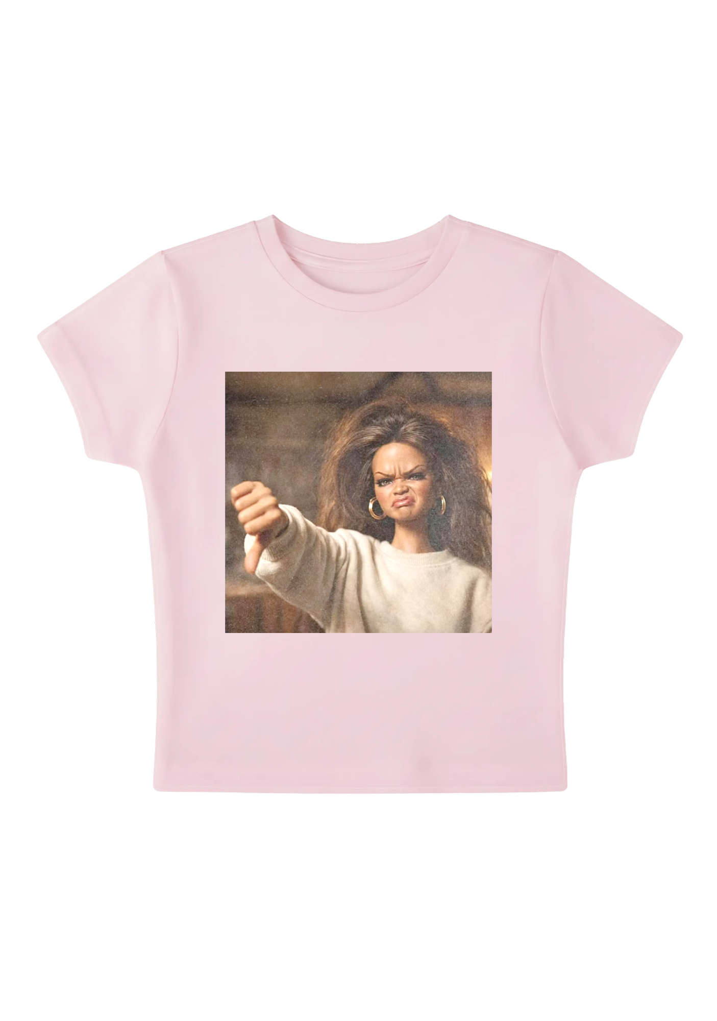 Rihanna Doll Thumbs Down Meme Y2K Baby Tee