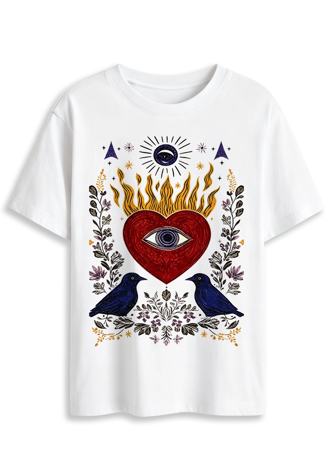 Mystical Sacred Heart With Eye Crow Graphic T-Shirt