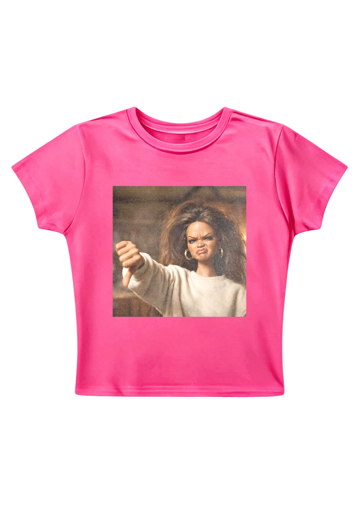 Rihanna Doll Thumbs Down Meme Y2K Baby Tee