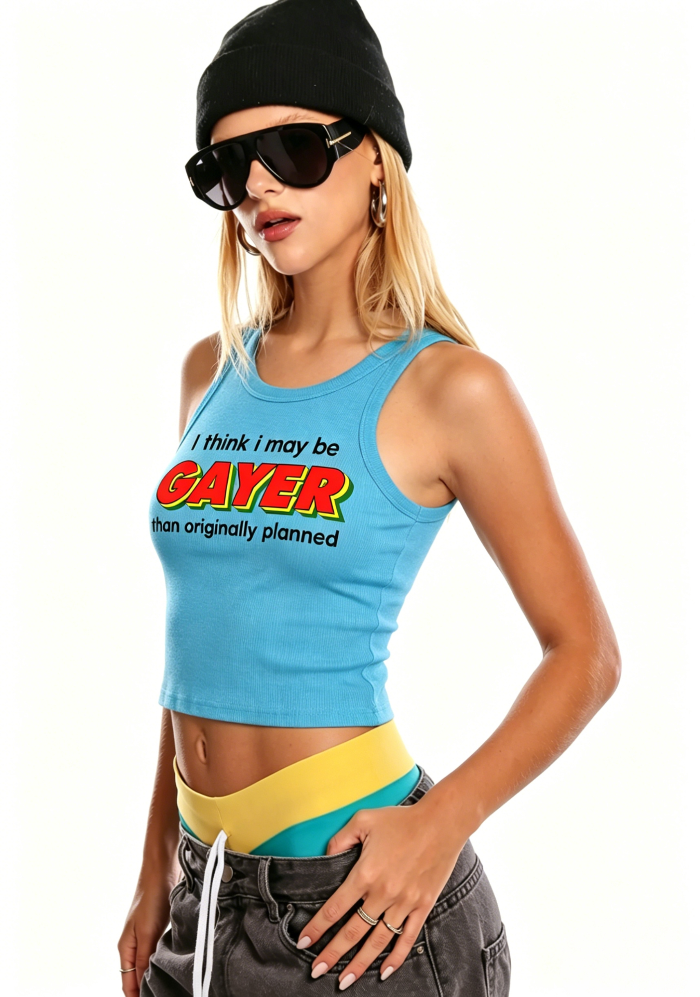 I Think I May Be Gayer Than Originally Planned Y2K Crop Tank Top