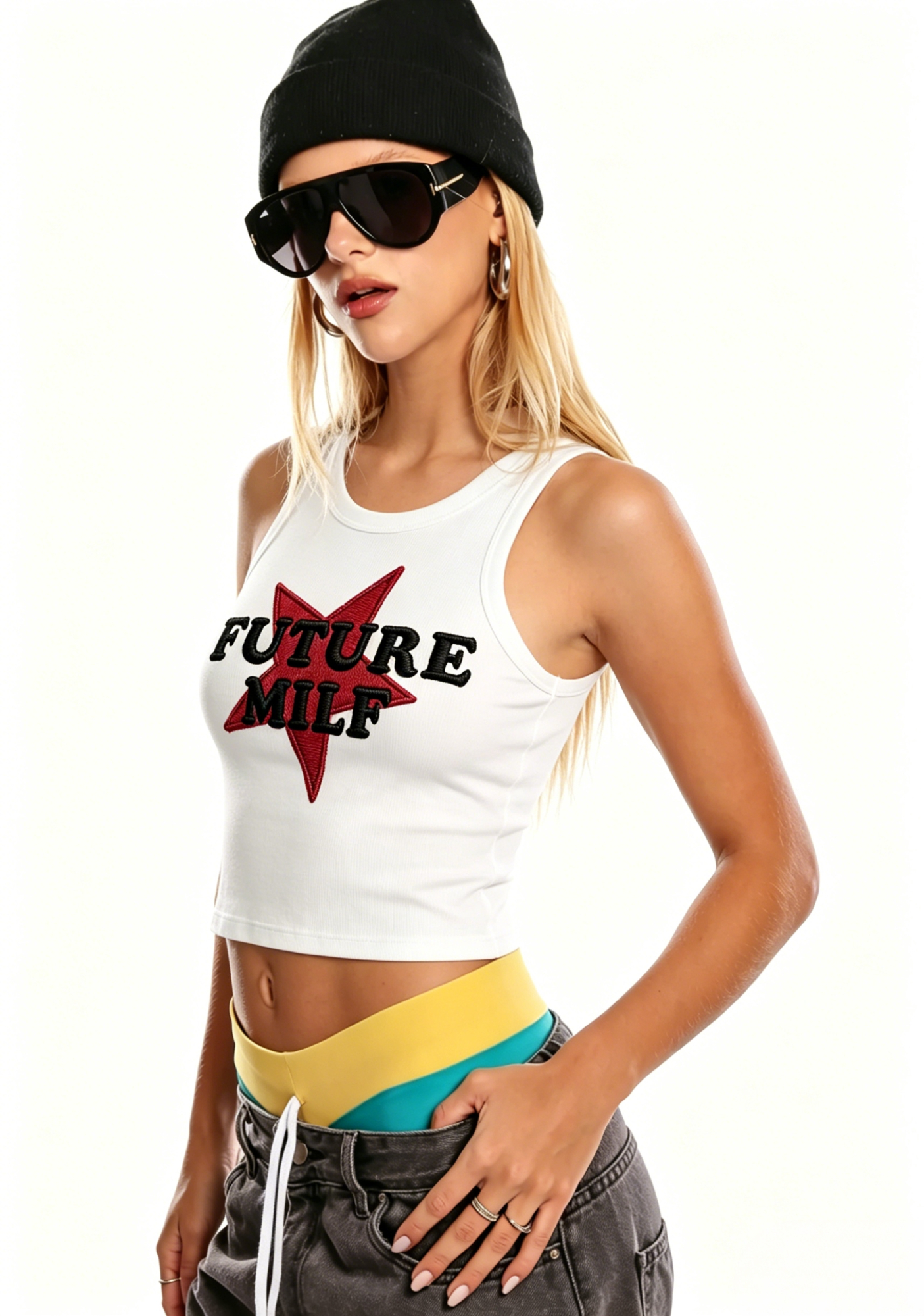 Future Milf Embroidery Y2K Crop Tank Top