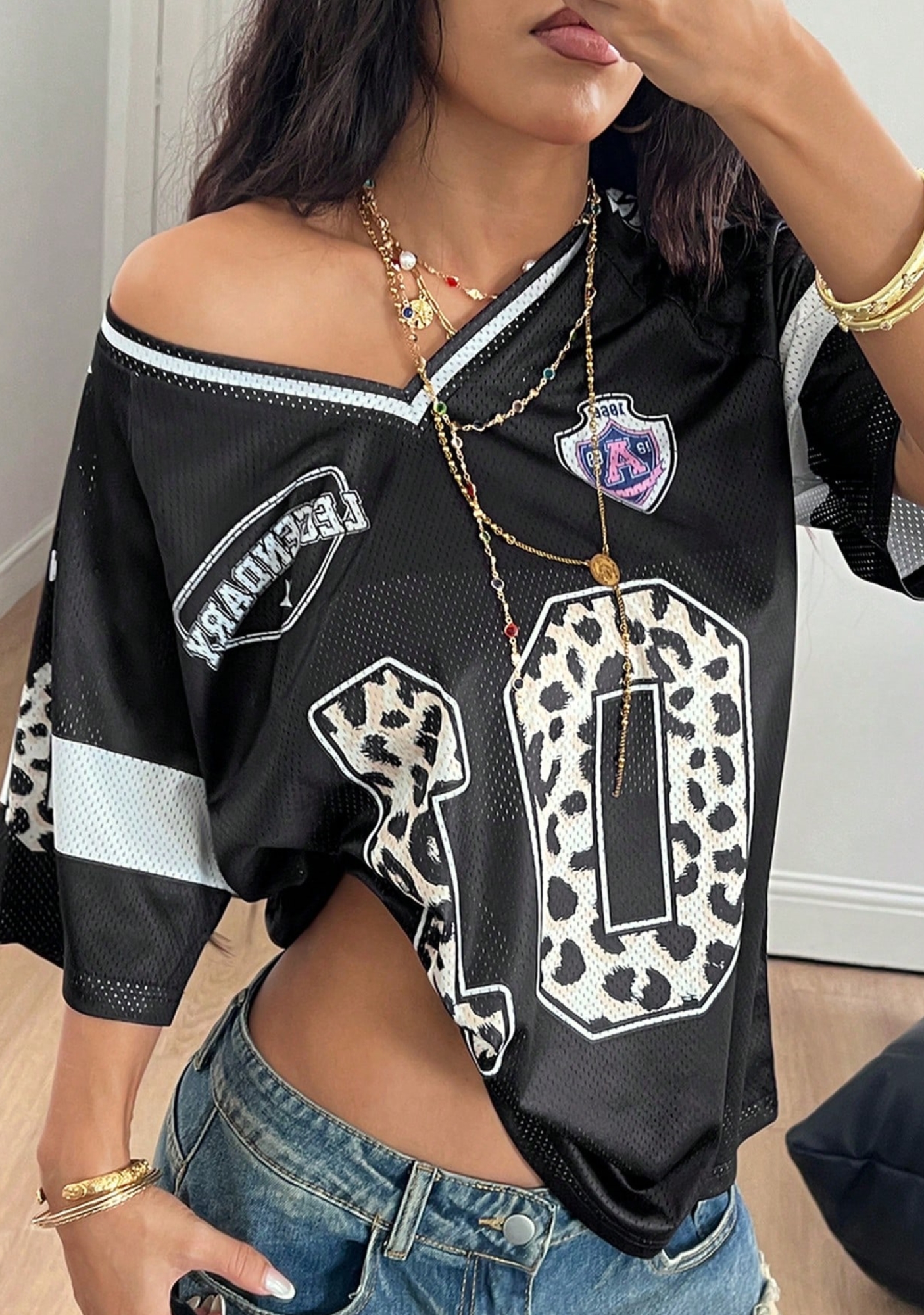 Y2K Multi‑Color Loose  Mesh Jersey Shirts