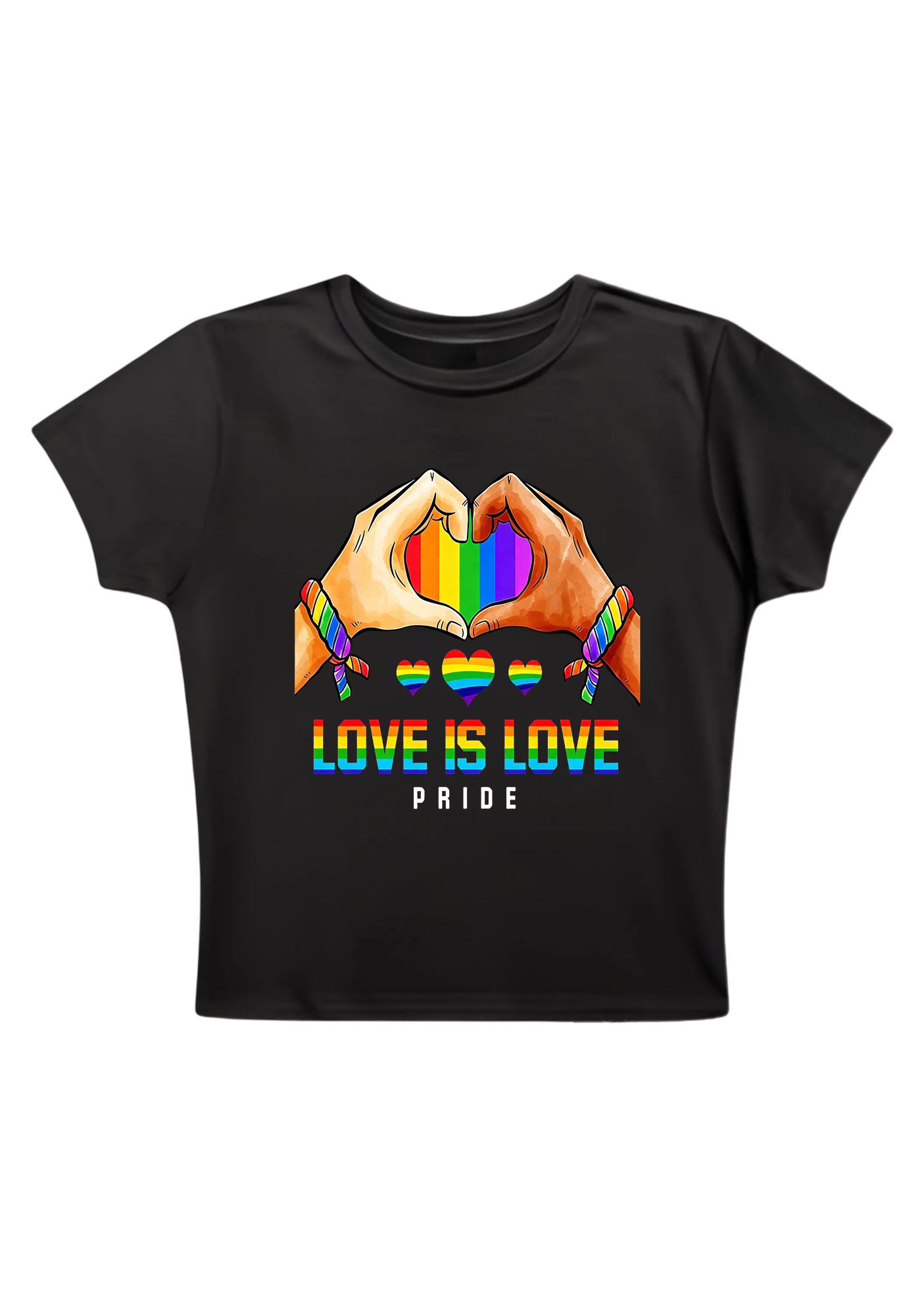 Love Is Love Pride Rainbow Hand Heart Y2K Baby Tee