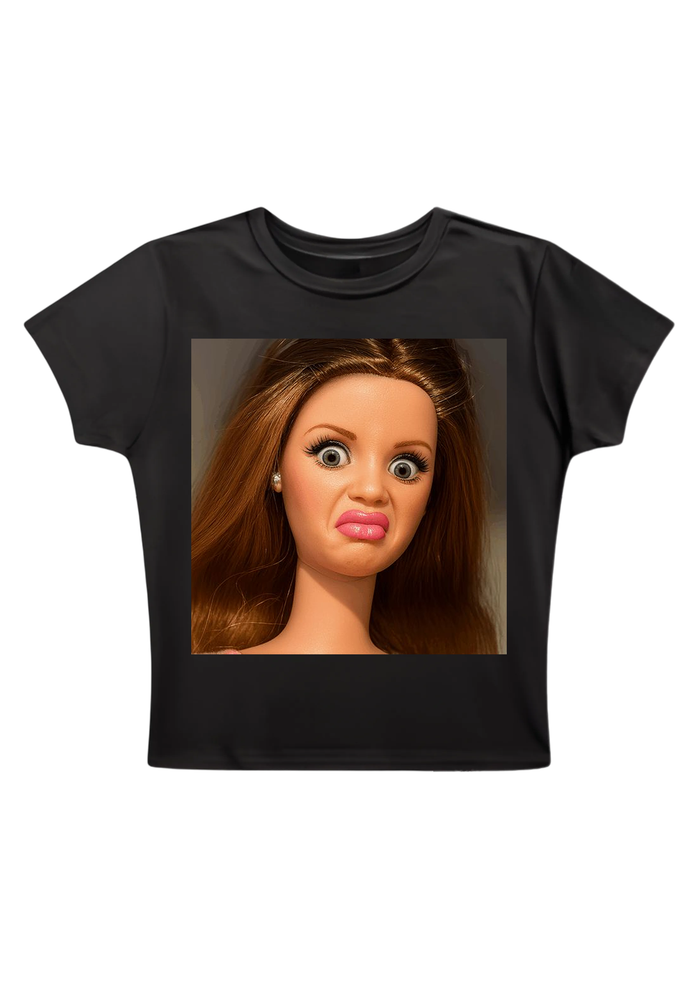 Funny Barbie Doll Pout Face Y2K Baby Tee