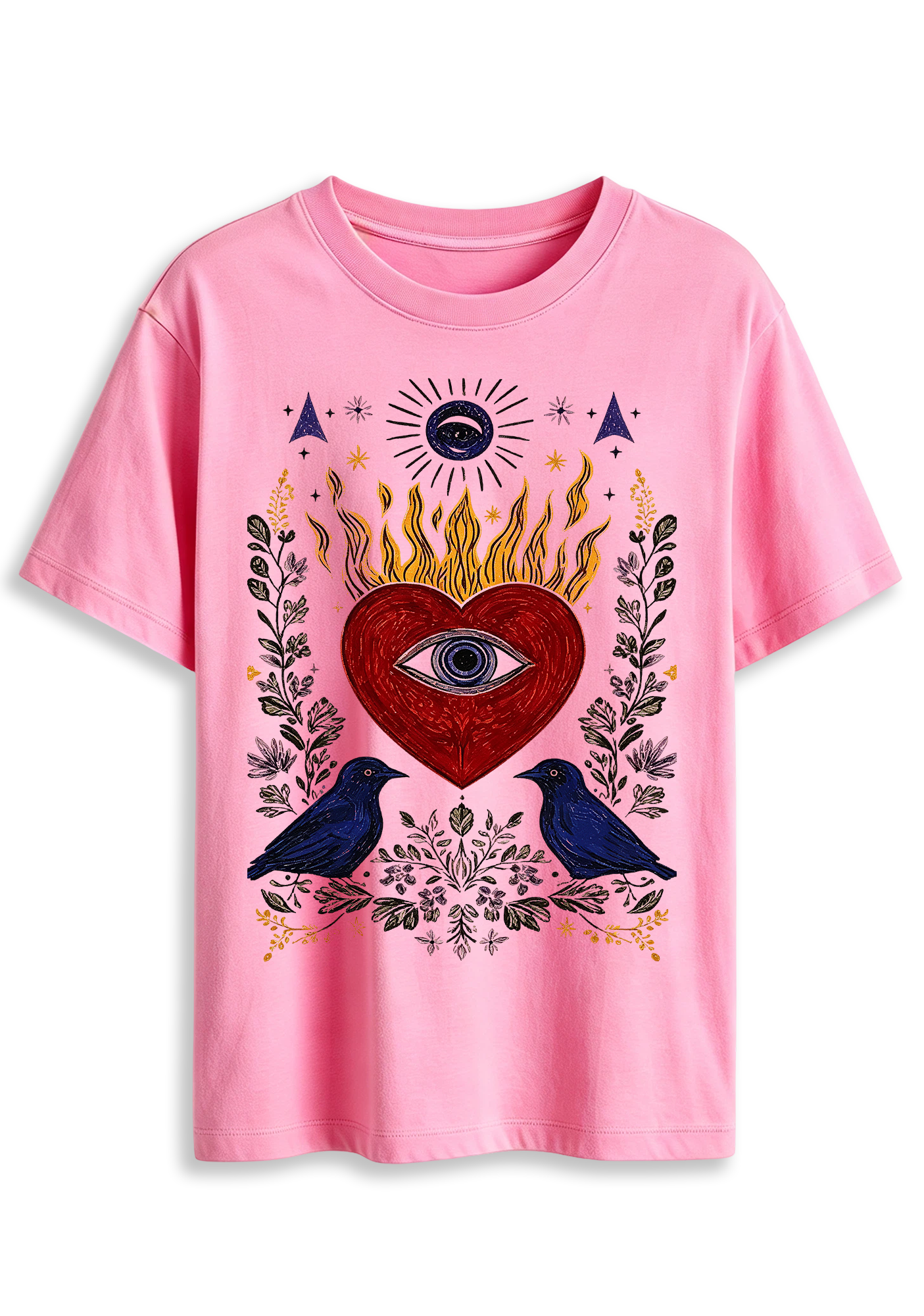 Mystical Sacred Heart With Eye Crow Graphic T-Shirt