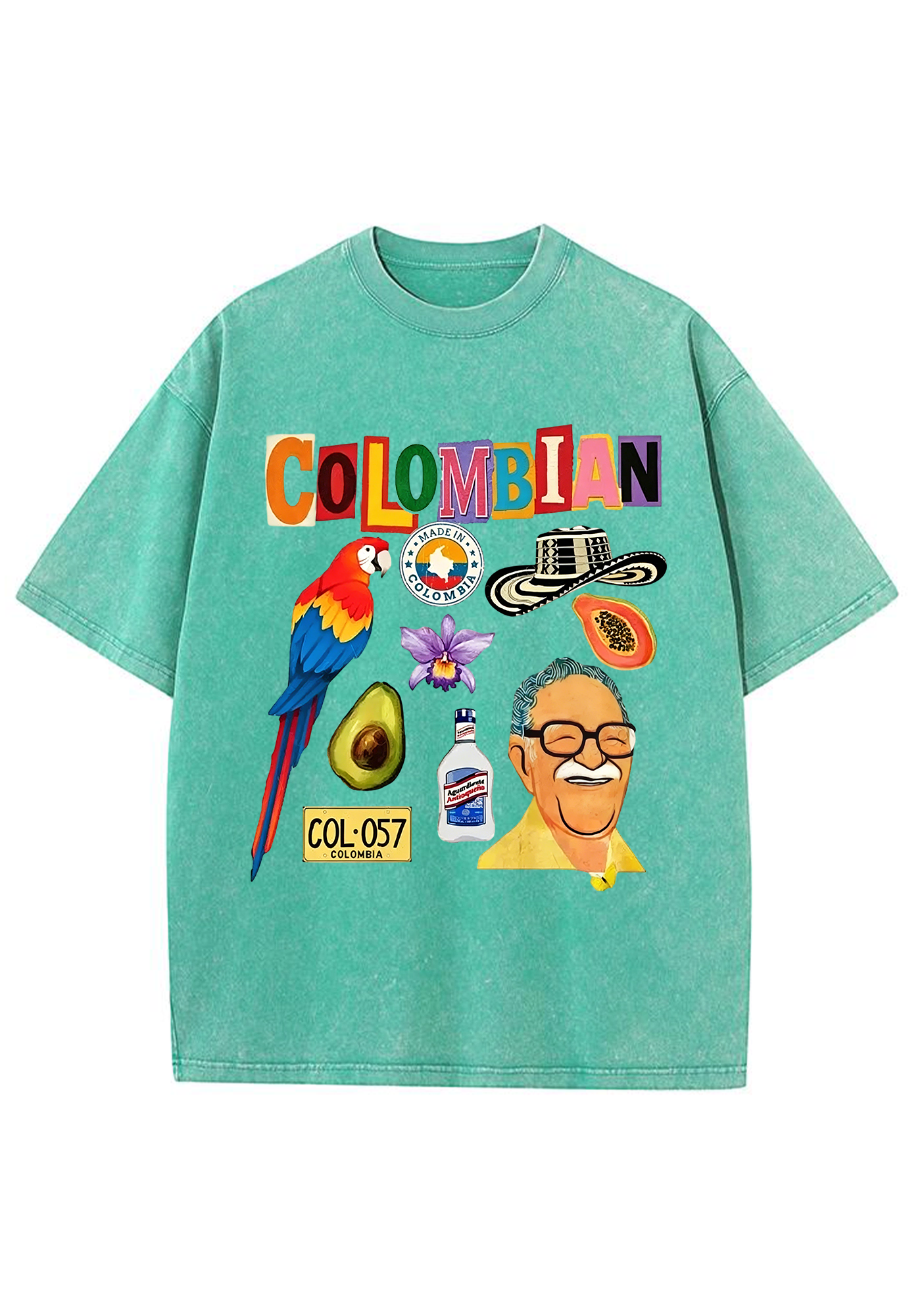 Colombian Culture Collage Graphic Washed Tee