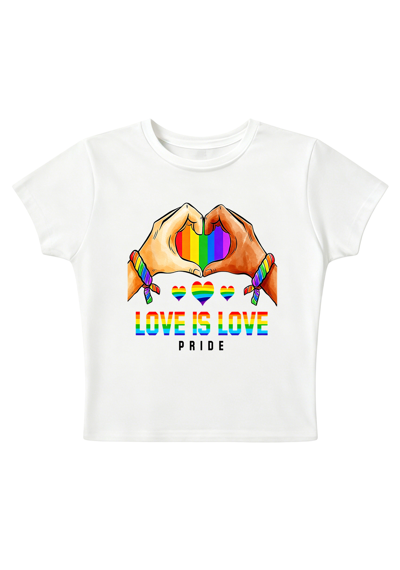 Love Is Love Pride Rainbow Hand Heart Y2K Baby Tee