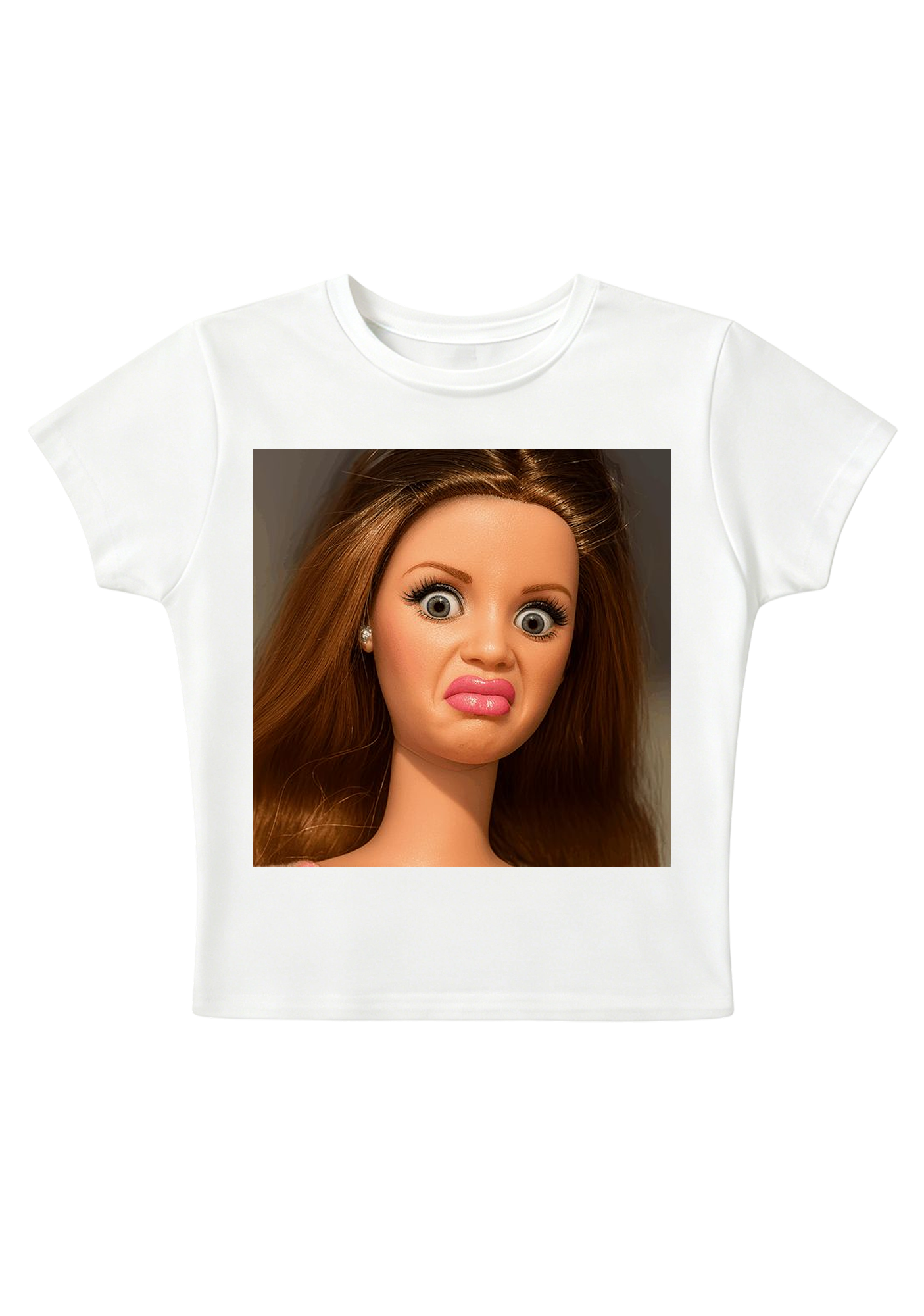 Funny Barbie Doll Pout Face Y2K Baby Tee