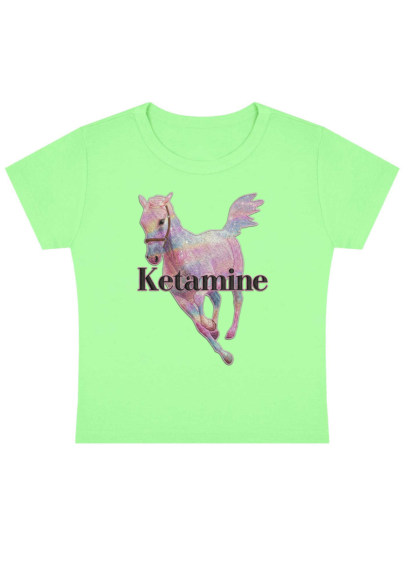 Ketamine Embroidery Y2K Baby Tee
