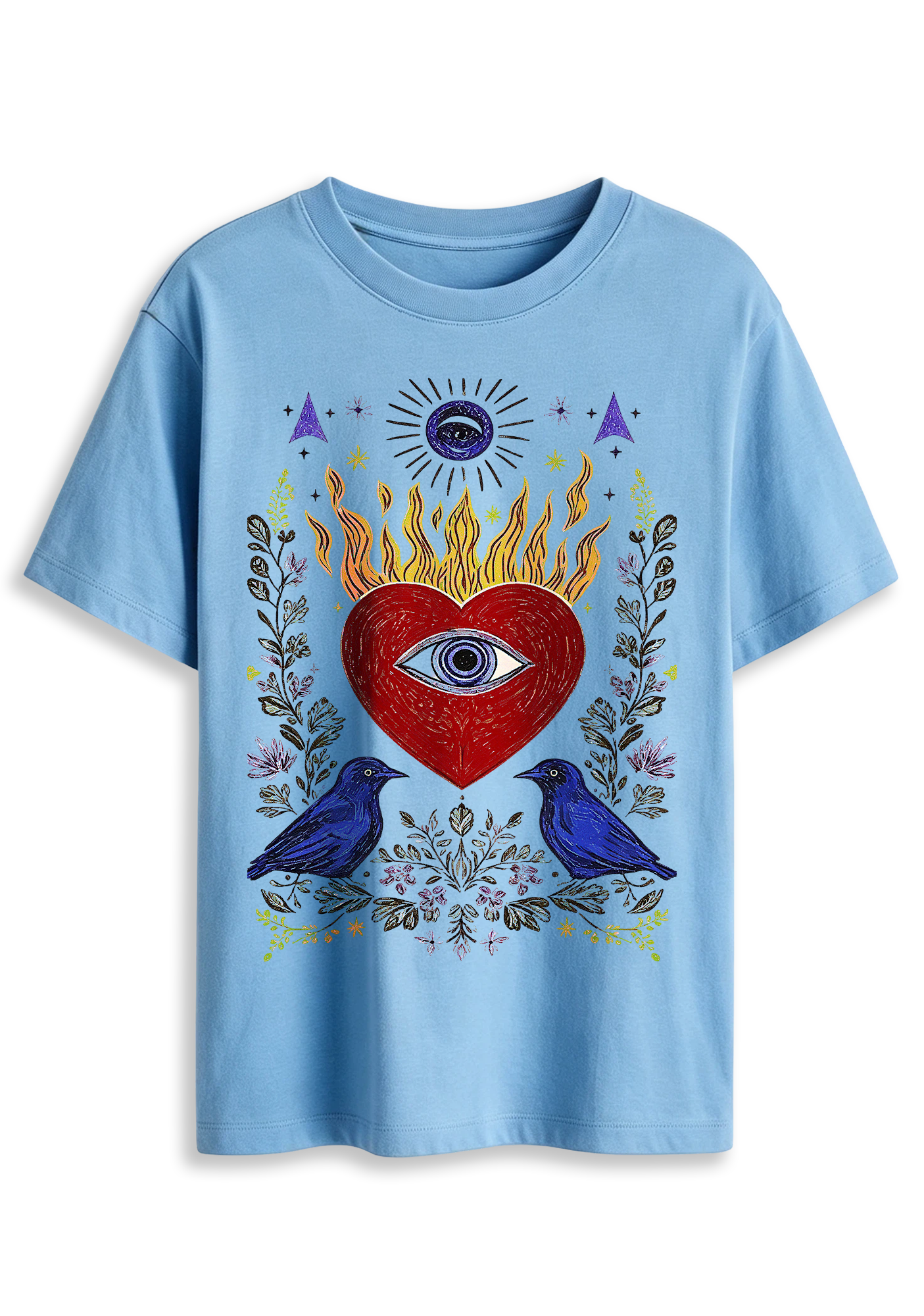 Mystical Sacred Heart With Eye Crow Graphic T-Shirt