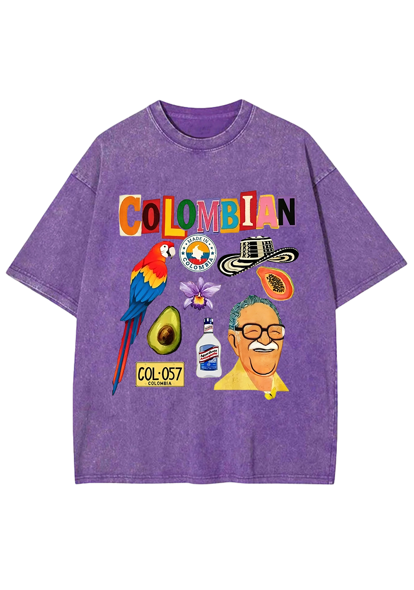 Colombian Culture Collage Graphic Washed Tee