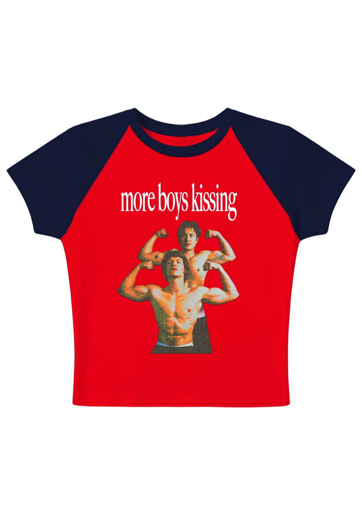 More Boy Kissing Graphic Y2K Baby Tee