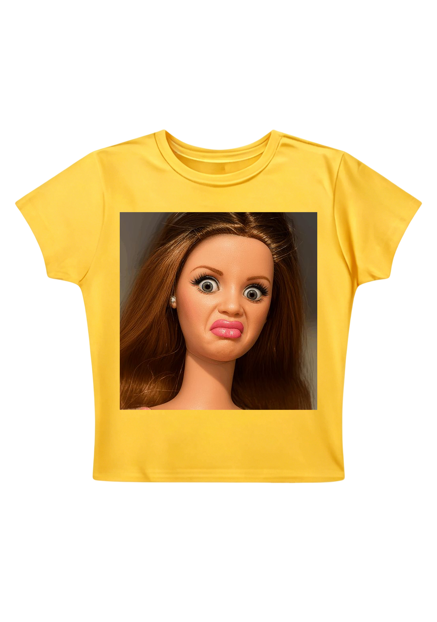 Funny Barbie Doll Pout Face Y2K Baby Tee