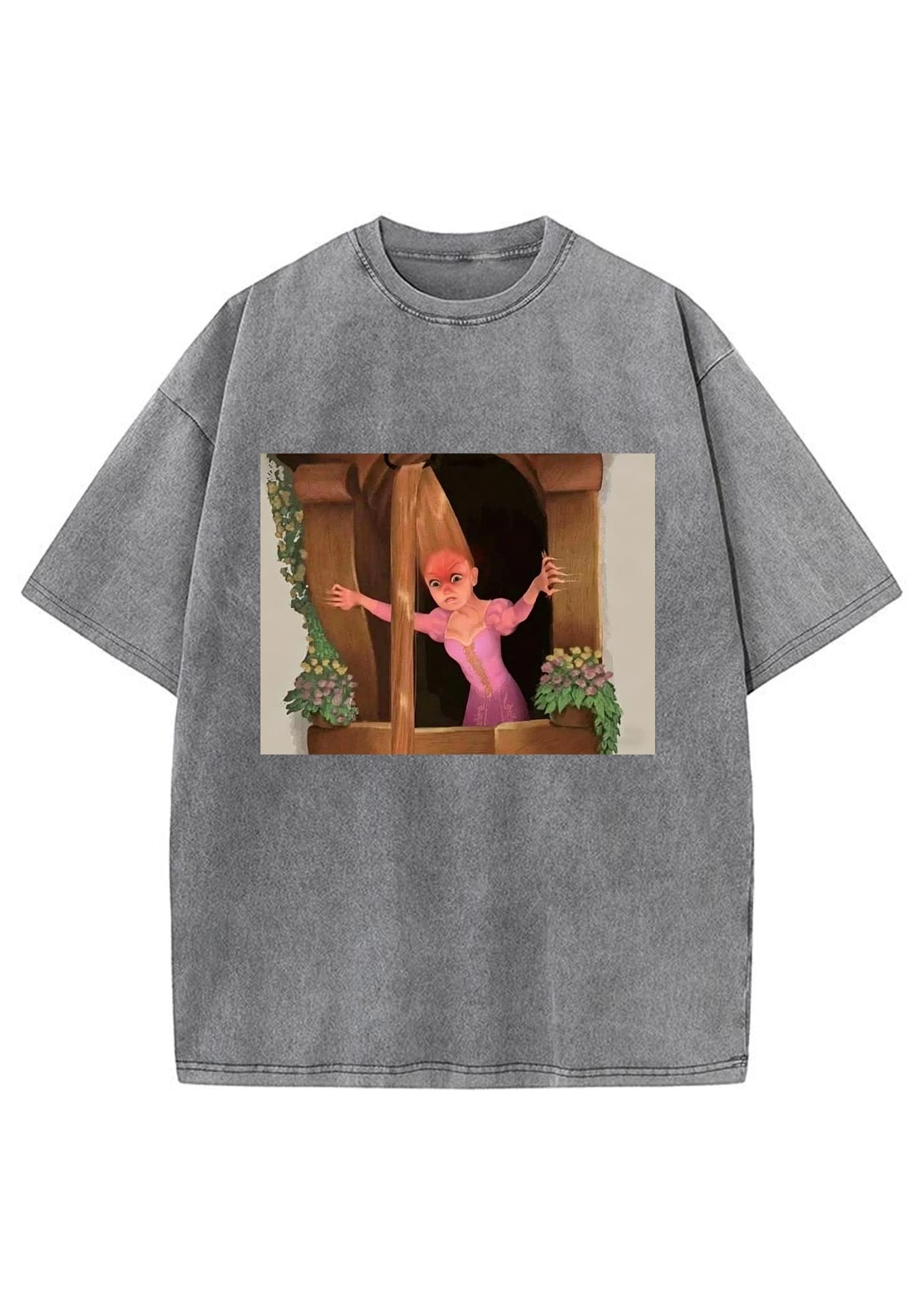Funny Tangled Rapunzel Hair Tug Face Meme Washed Tee