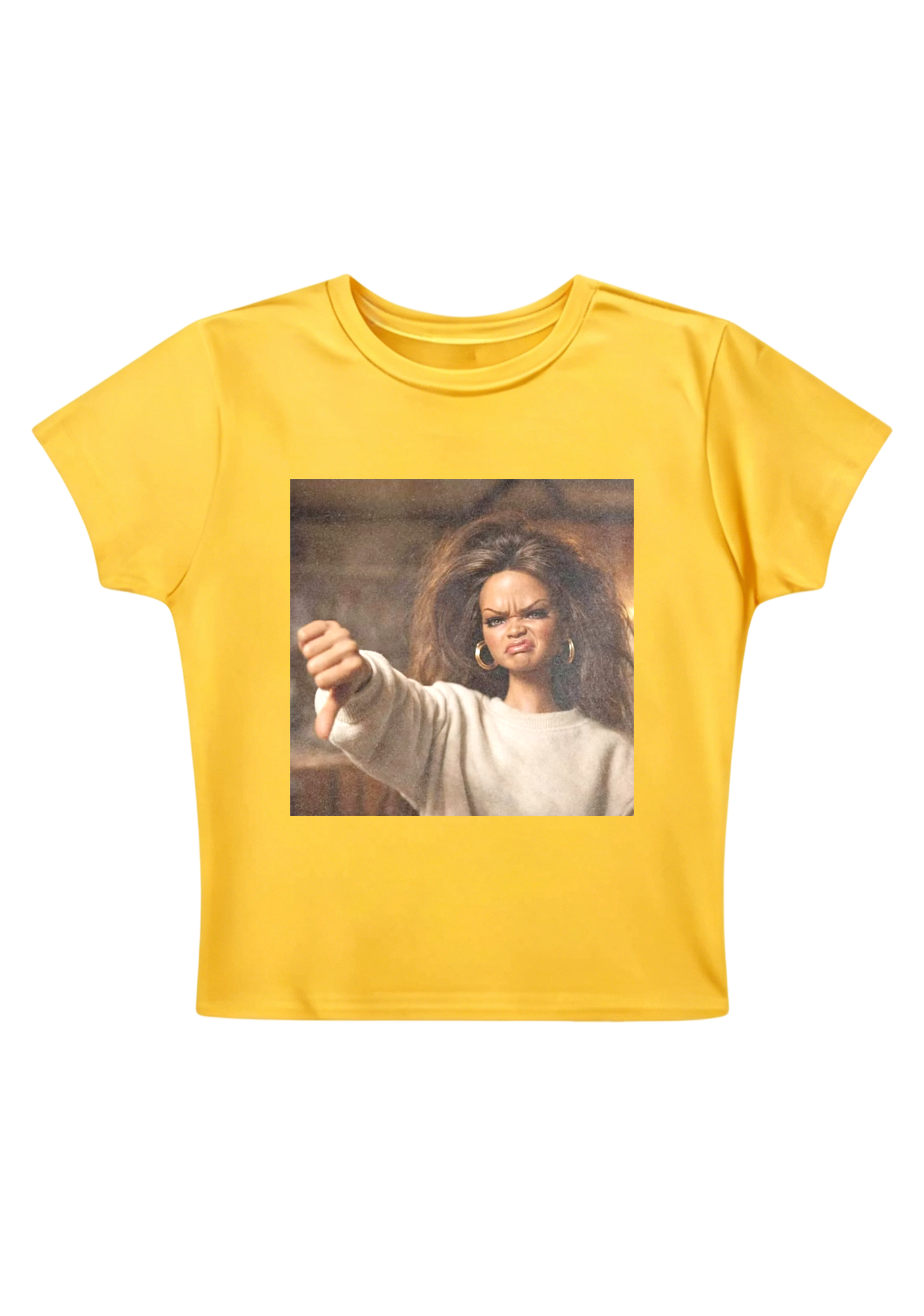 Rihanna Doll Thumbs Down Meme Y2K Baby Tee