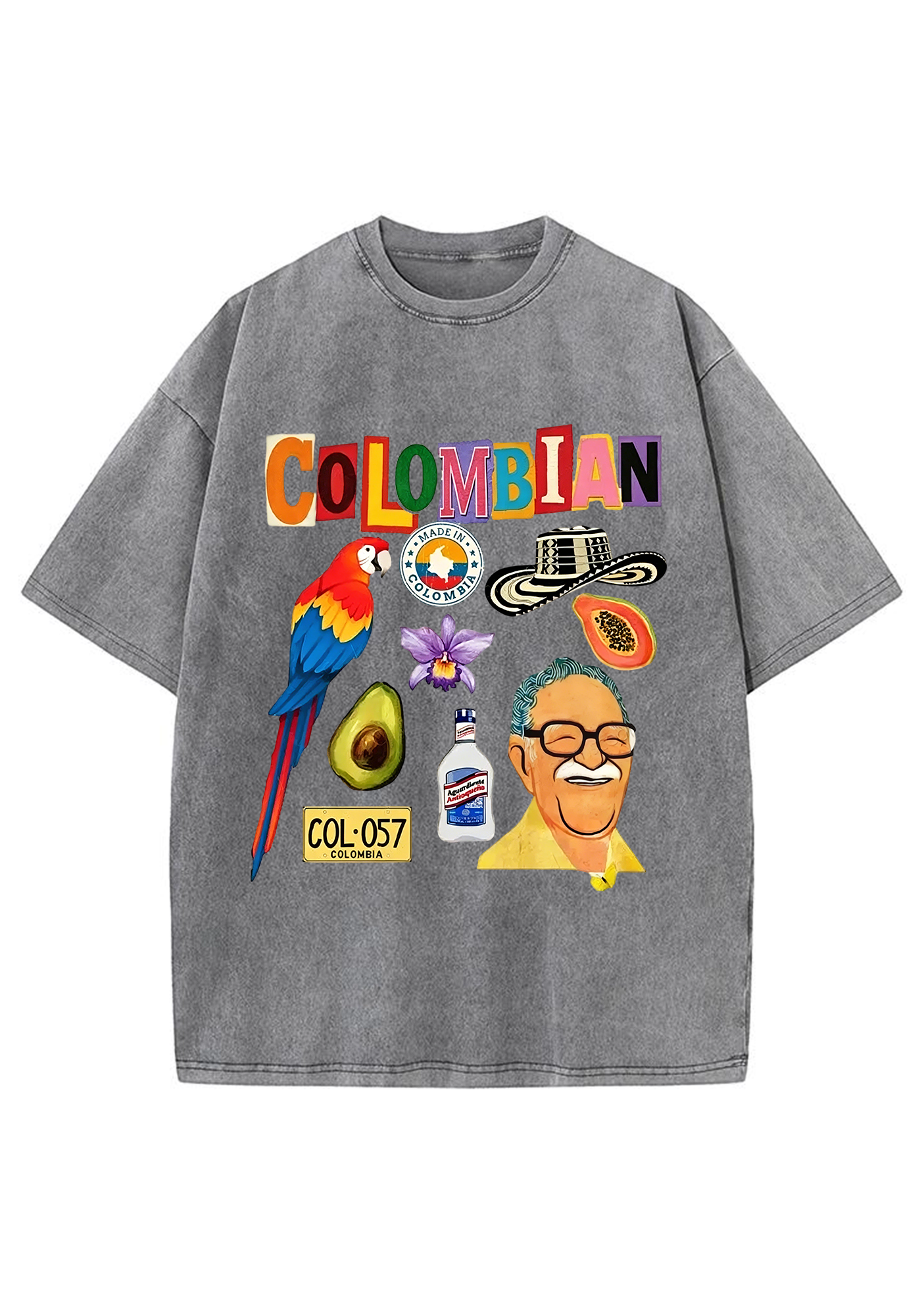 Colombian Culture Collage Graphic Washed Tee